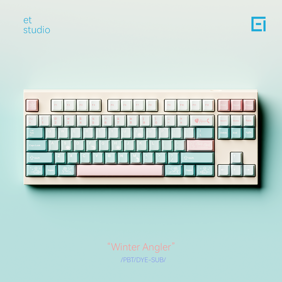 #0179 Winter Angler Tifffany Blue Gradual Change Pink Keycap Cherry Profile Designed By ET