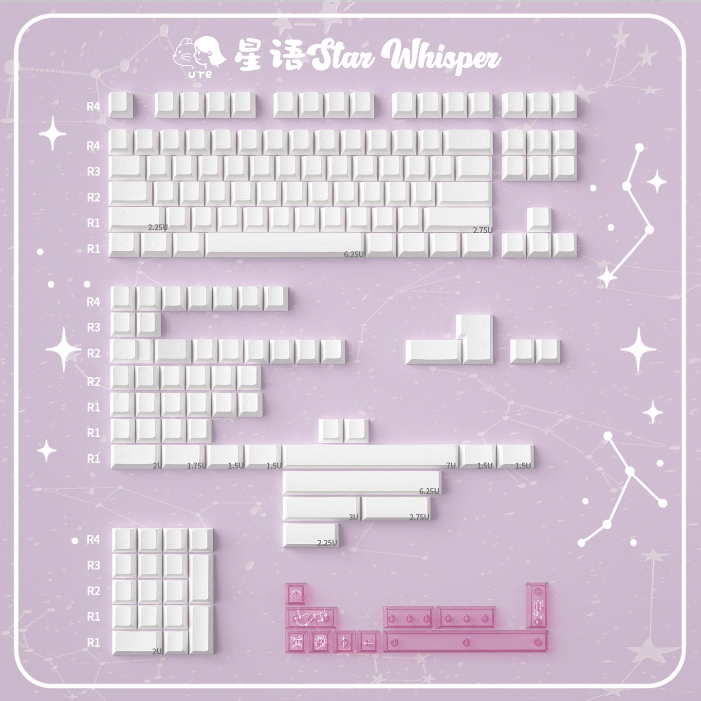 #0209 Star Talks Creamy White Keycap Cherry Profile Designed By URE(not including keyboard)