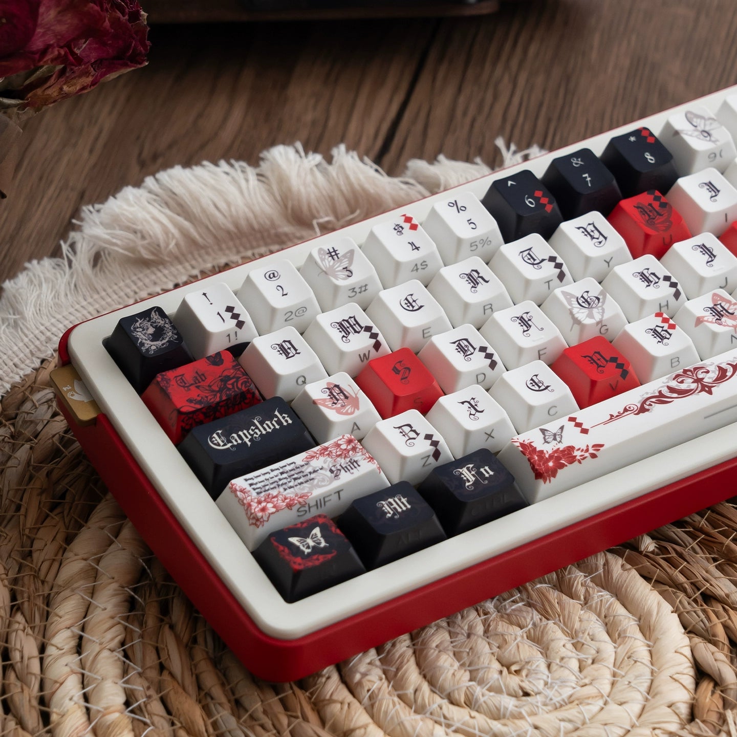 #0227 Ink Butterfly Black and Red Keycap Cherry Profile 131 Keys Side-printed Designed By URE(not including keyboard)