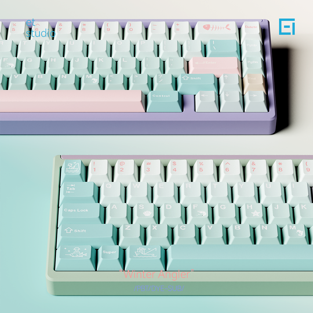 #0179 Winter Angler Tifffany Blue Gradual Change Pink Keycap Cherry Profile Designed By ET