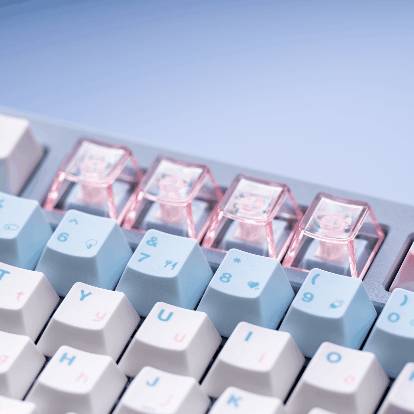 #0153 Electronic Pet Meow Cream Pale Pink Blue Cute Keycap Cherry Profile PBT + PC Transparent Light Transmission Designed By SOULCAT (ONLY KEYCAPS)