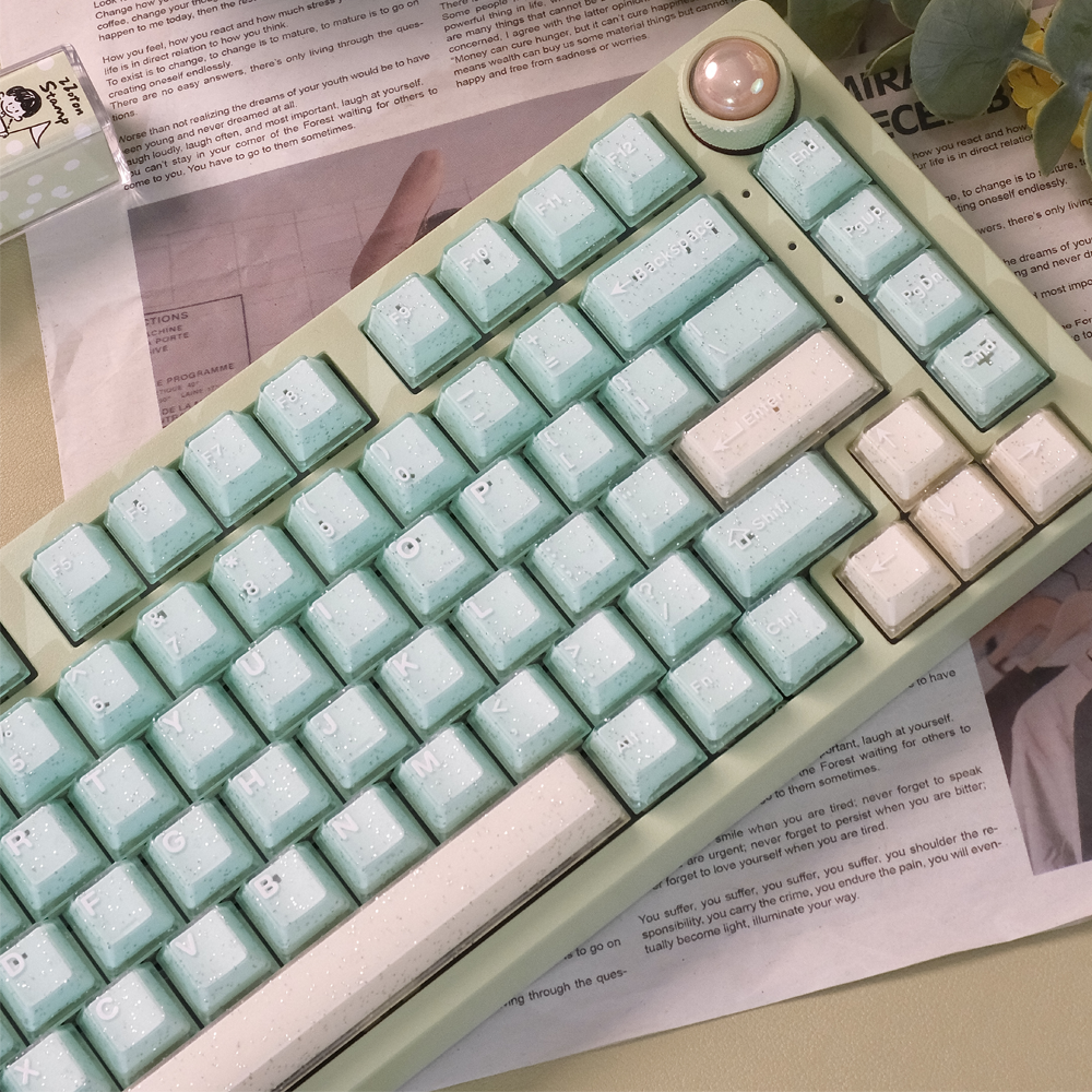 #0184 Pearl Peach Mint Smoothie Glitter Semi Transparent Keycap PBT + PC (not including keyboard)
