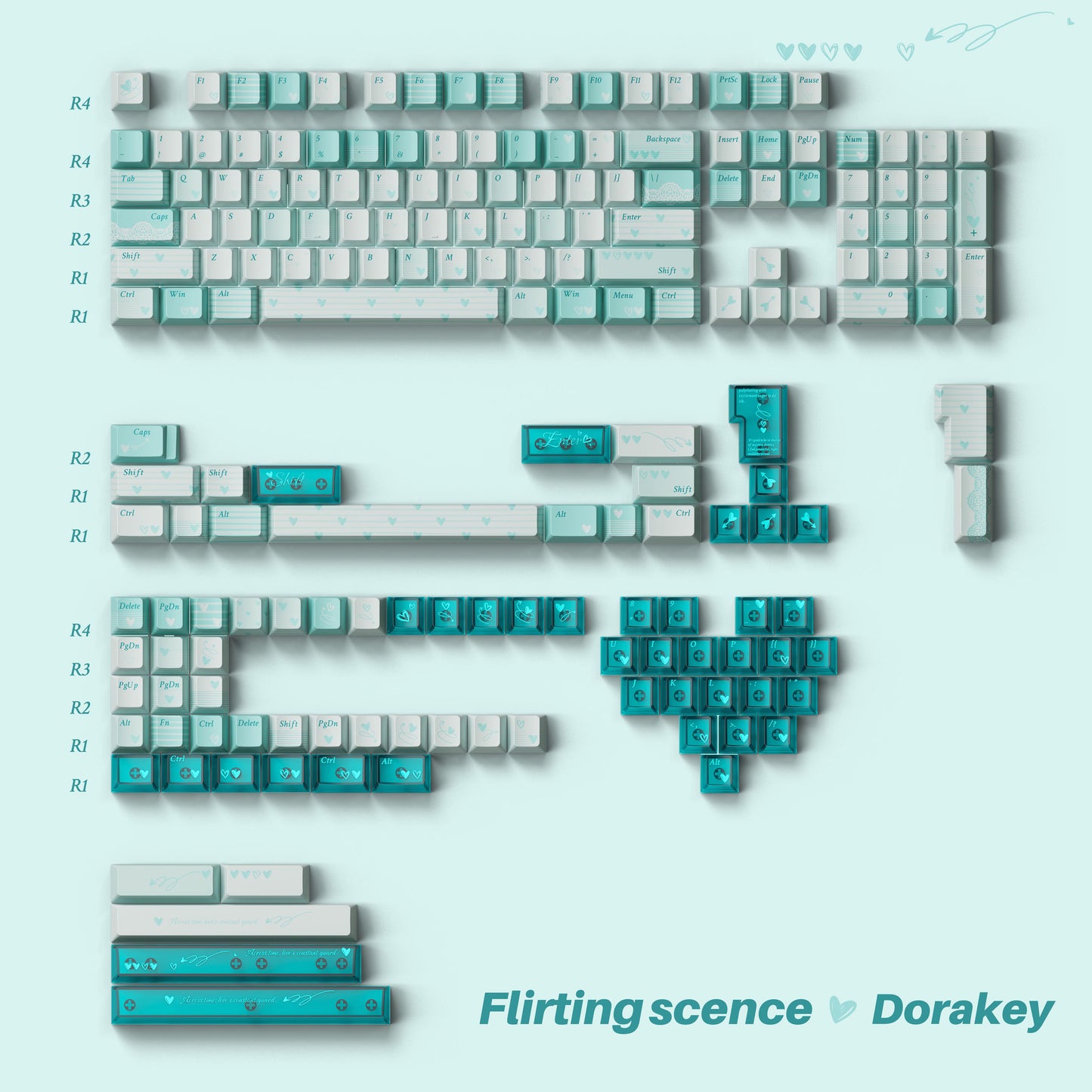 #0170 Peacock Green Tiffany Blue Keycap Heart Skipped A Beat Designed By Dorakey