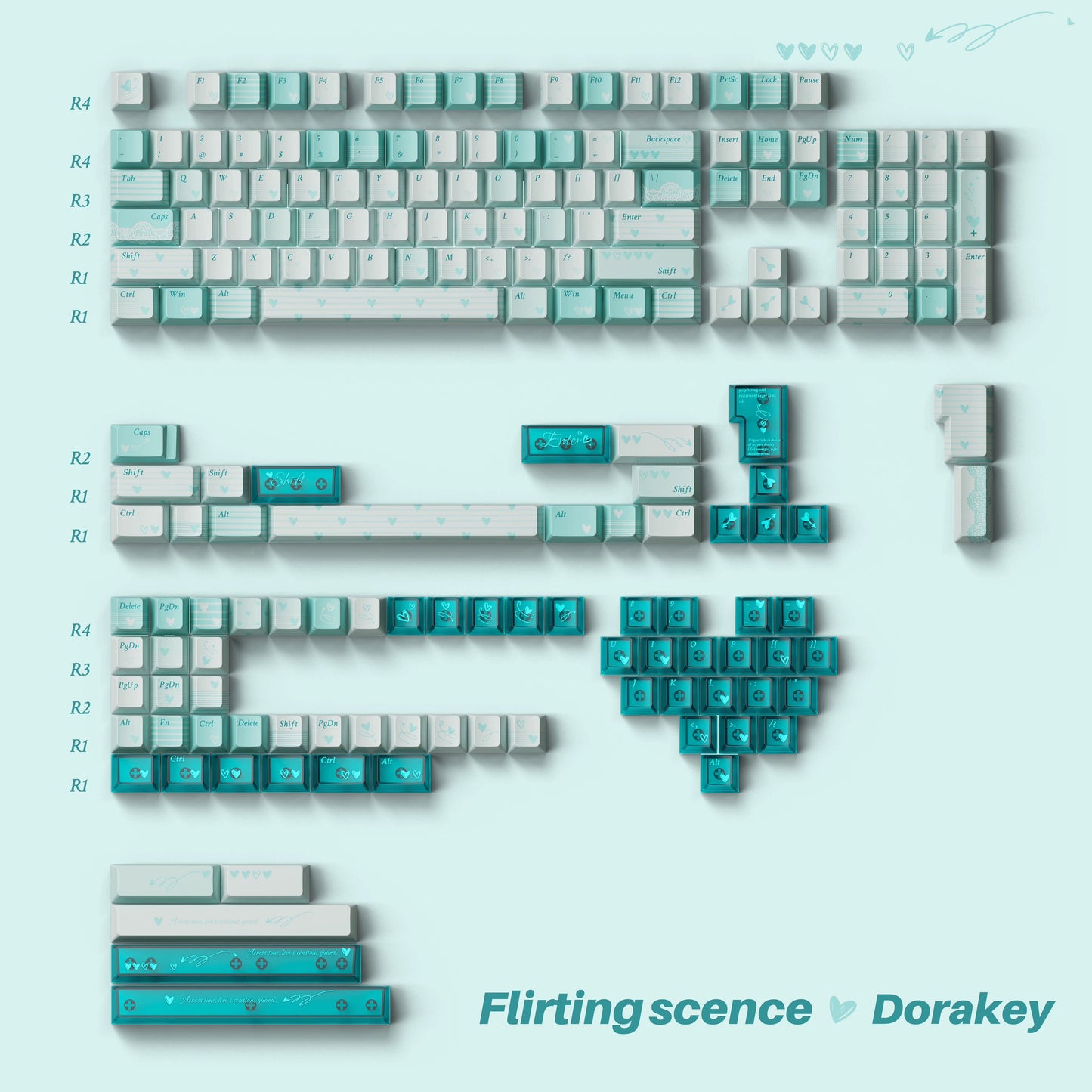 #0170 Peacock Green Tiffany Blue Keycap Heart Skipped A Beat Designed By Dorakey