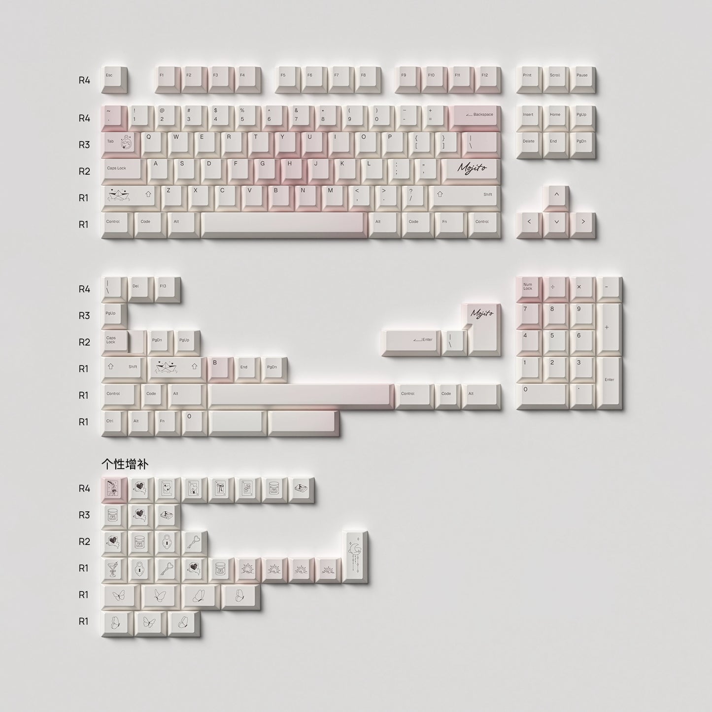 #0250 White Peach Mojito Cream Pink Gradual Change Keycap Cherry Profile (not Including Keyboard)