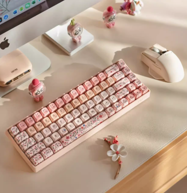 Limited Edition Pastel Pink Forest Flower Language Tri-mode Mechanical Keyboard Customized Ergonomic Keycap Designed by Lofree