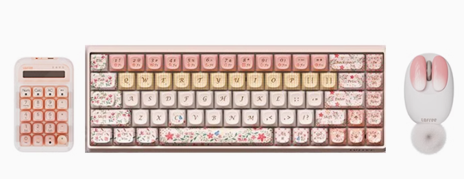 Limited Edition Pastel Pink Forest Flower Language Tri-mode Mechanical Keyboard Customized Ergonomic Keycap Designed by Lofree