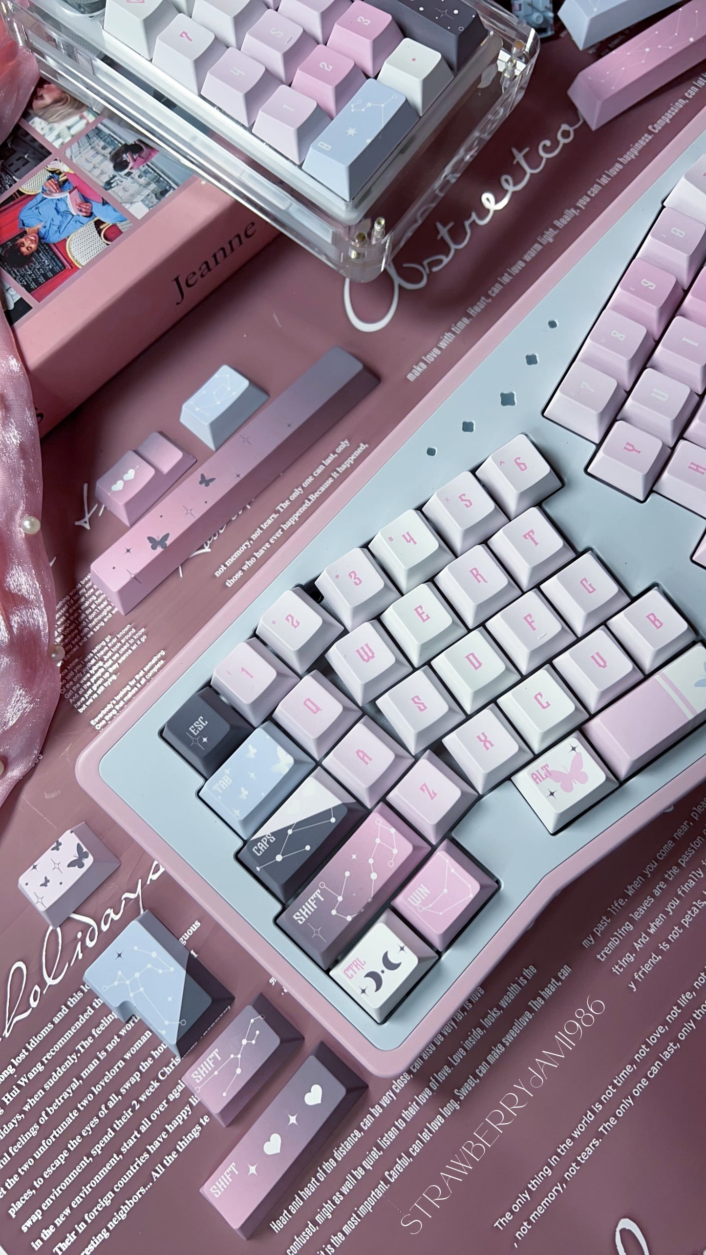 092 Star Fluctuation Gray Pink Gradual Change Advanced Sense Cherry Profile Keycap