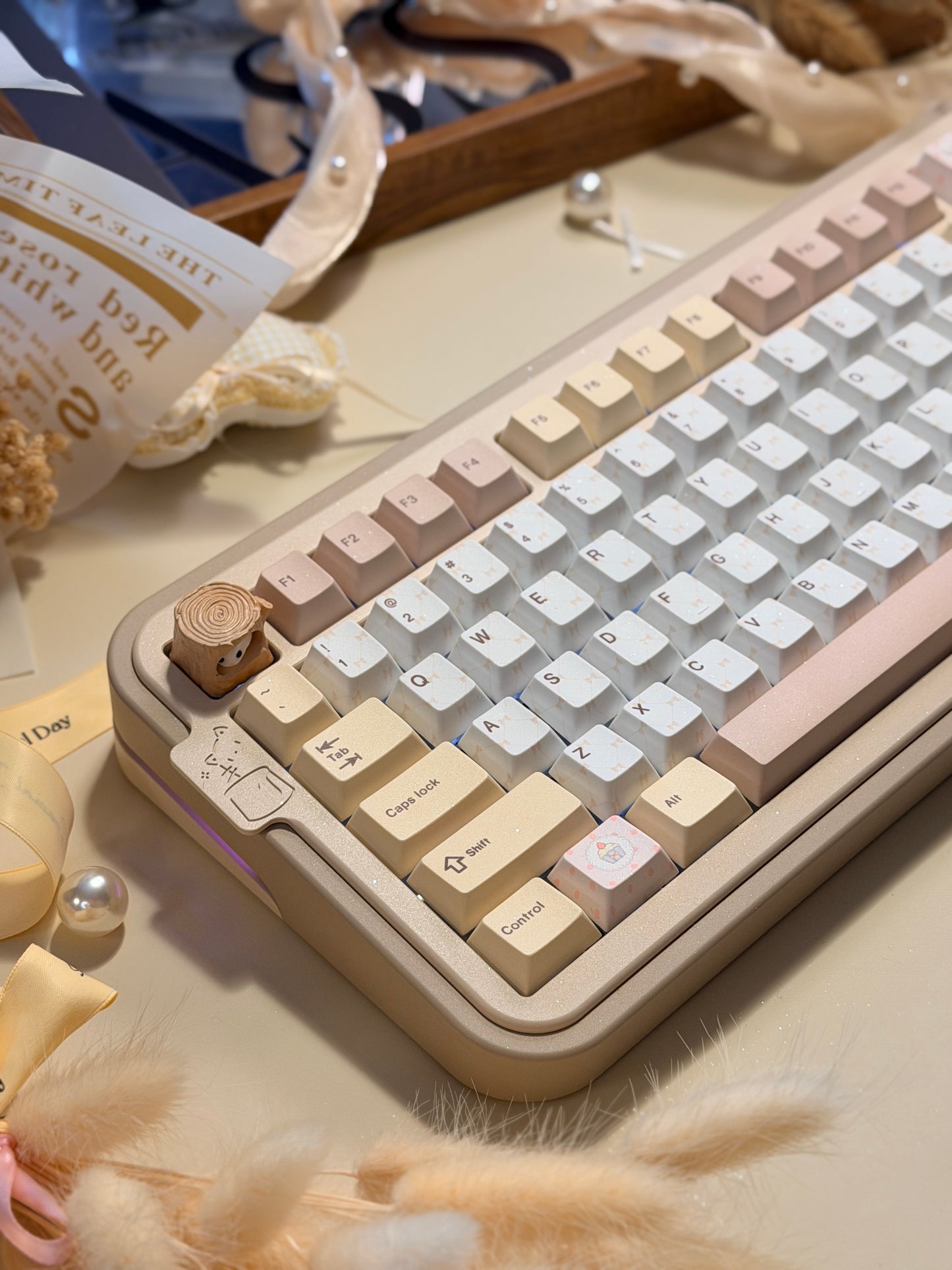 ONLY 1 Instock Cocomi80 Milk Tea Custom Mechanical Keyboard keyrialabs Keycaps Set