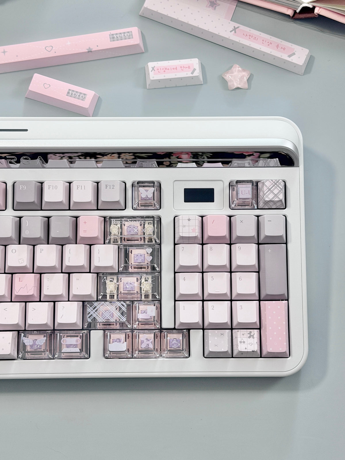 #0310 YOLO Pale Pink Light Gray Aesthetic Keycaps Set | Cute Mechanical Keyboard Keycaps