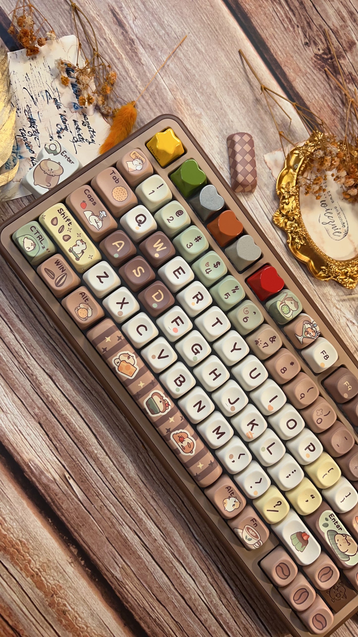 083 Humsters' Afternoon Tea Time Coffee Green Color Cute Keycaps MOA profile 130 keys