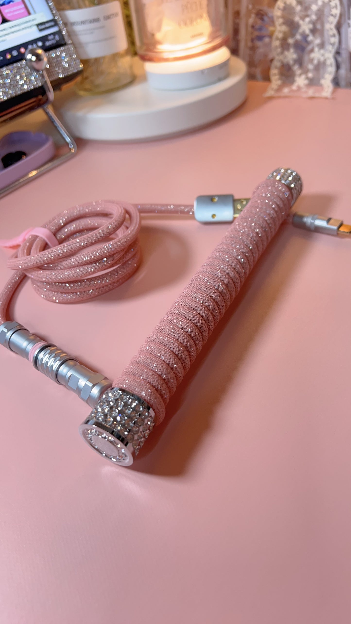 strawberryjam1986 diamond pink coiled mechanical keyboard cable set