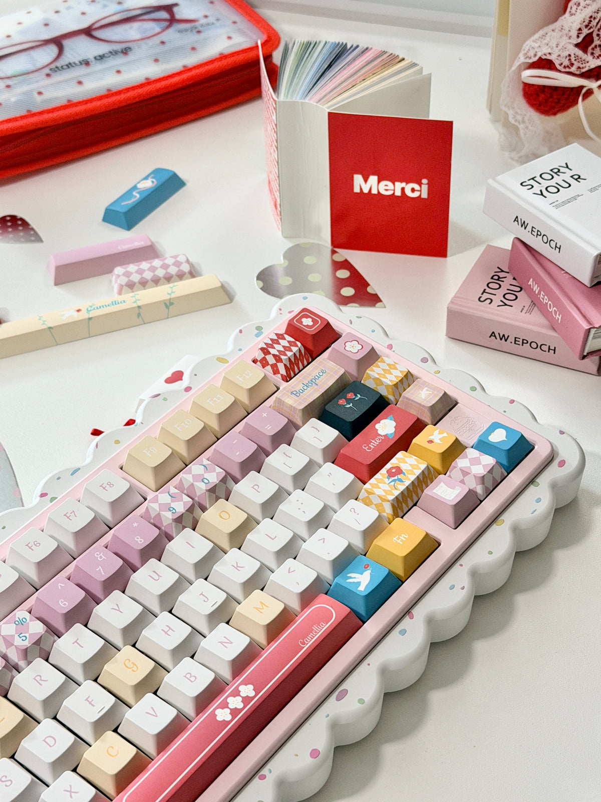 #0316 One Star Sweet Cake Party Keycaps – Pastel Pink Dessert Theme Cute Kawaii Mechanical Keyboard Keycap Set
