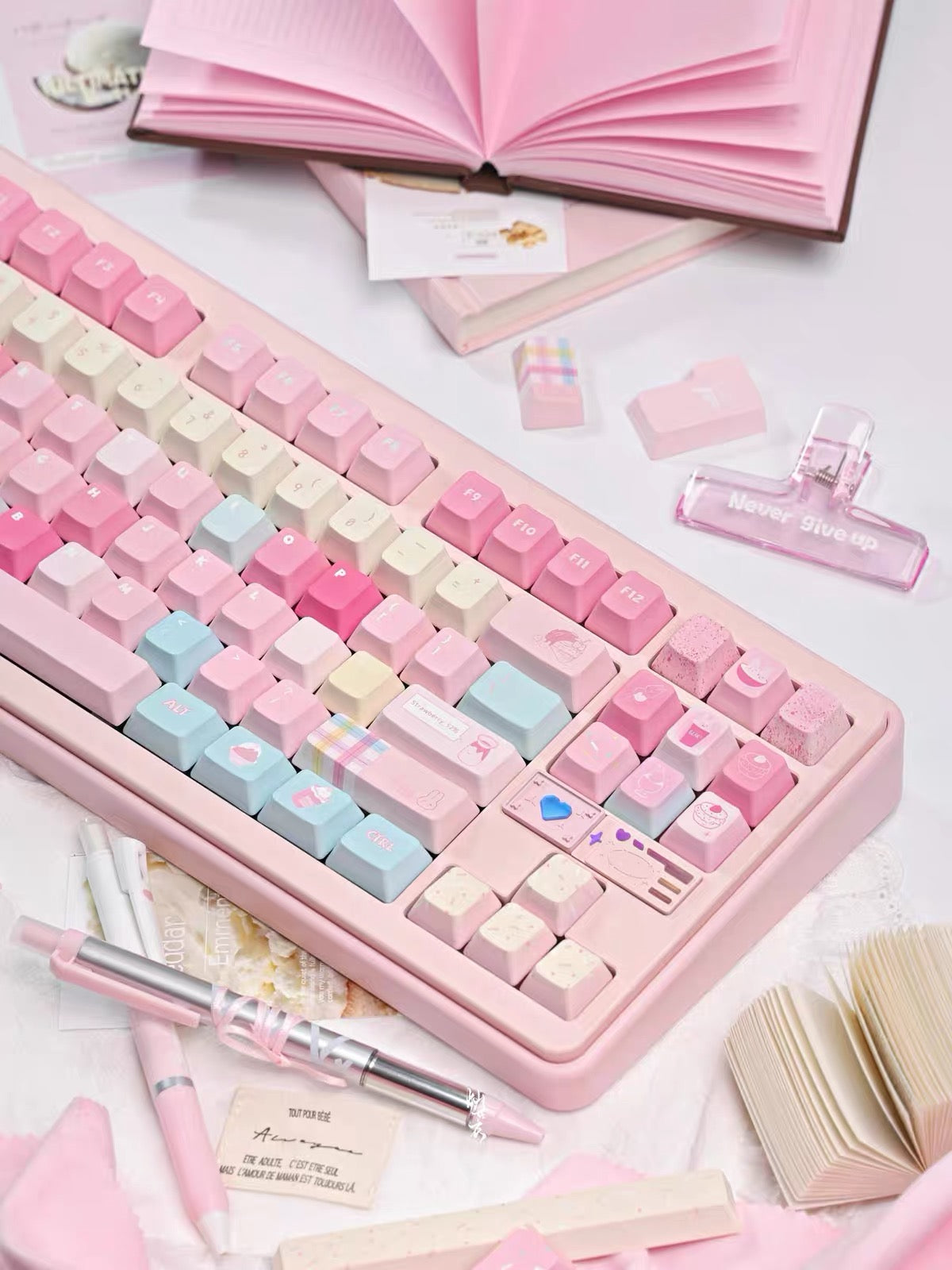 0300 Y2K Sugar Mountain Keycap Set | Pastel Pink, Blue & Cream Retro Keycaps Cherry Profile