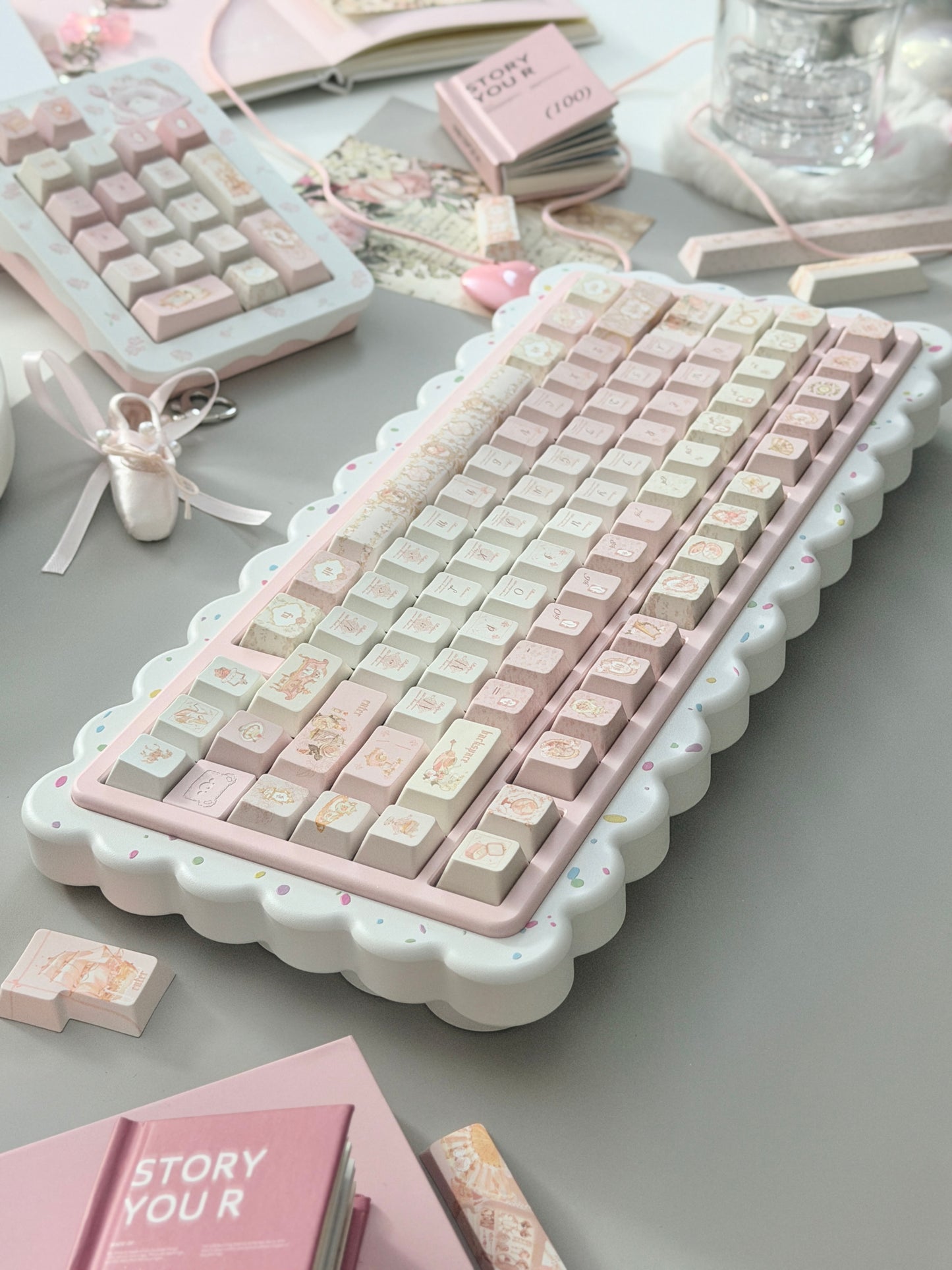 ONLY 1 Instock Prebuilt Aluminum Customized Mechanical Keyboard Cookies75 Pink Sugar Set & Cake Pad