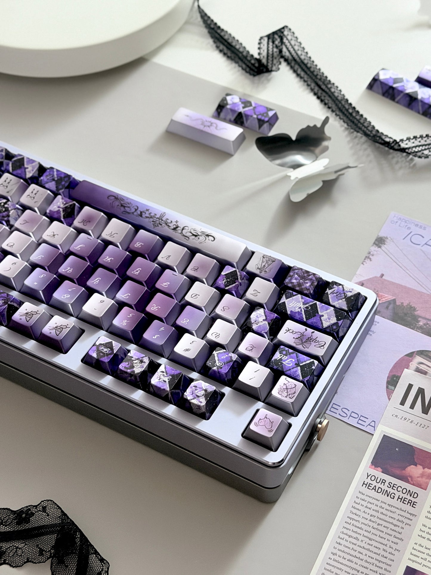 #0284 [Limited Edition] Crimson Haze Purple-Black Gloss Metallic Coated Keycaps（not medal）