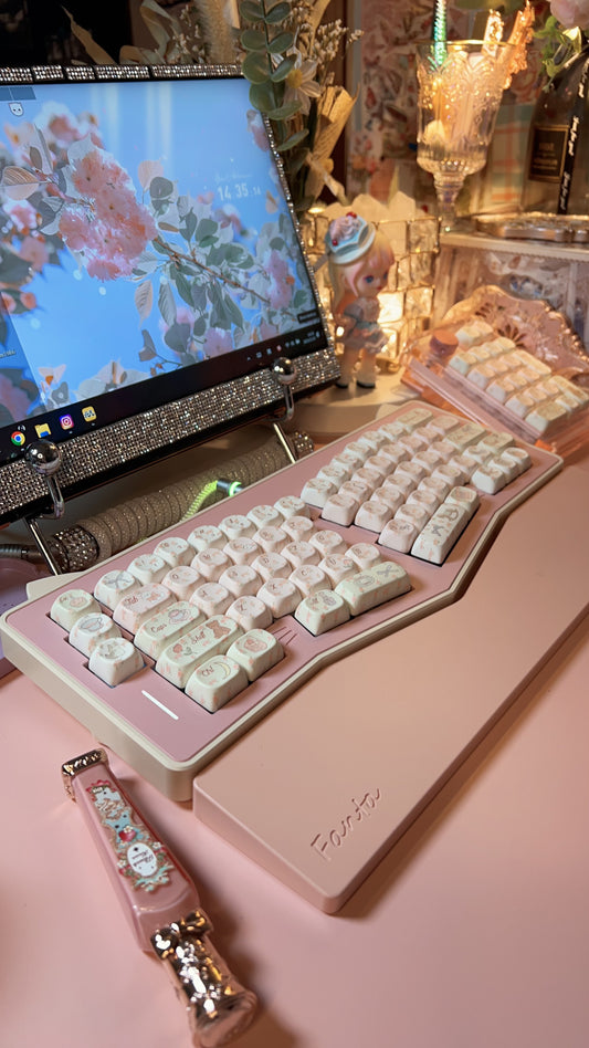 「Fully Assembled」Kitten Alice Pastel Pink Beige Ergonomic Aluminum Customized Keyboard