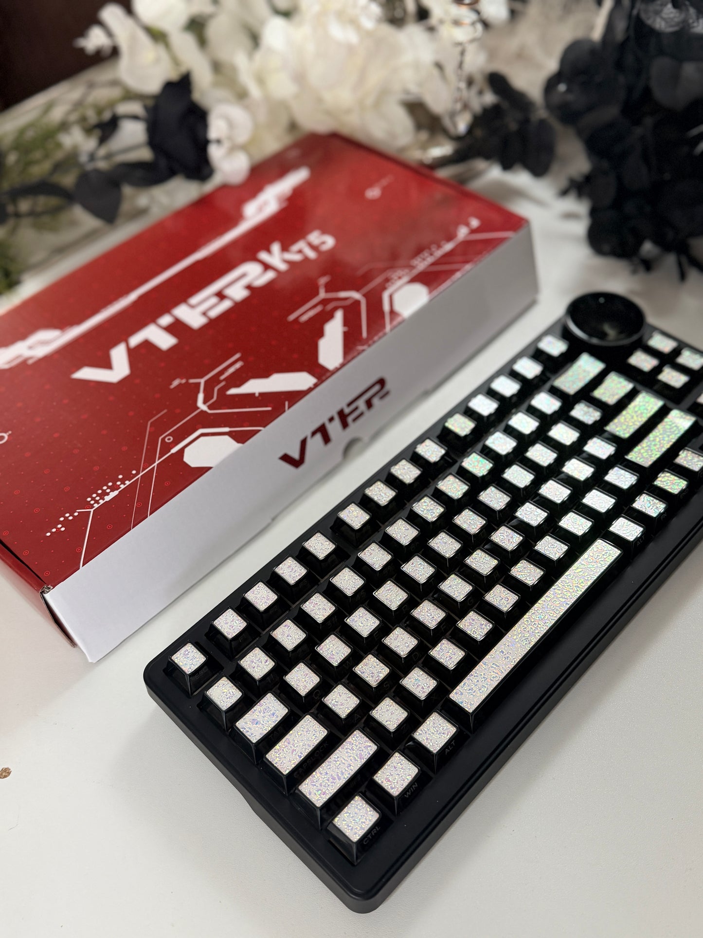 Unboxing Clearance ONLY 1 Instock Prebuilt Aluminum Custom Mechanical Keyboard Feker K75(Vter K75)Black Set ➕ Coated Lacquer White-Mixed Keycaps