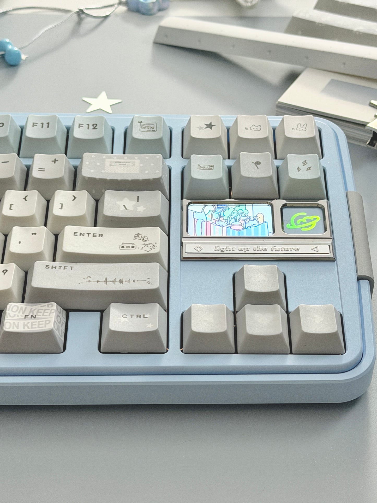 ONLY 1 Instock Prebuilt Aluminum Custom Mechanical Keyboard Bread80 Wireless Pale Blue Set