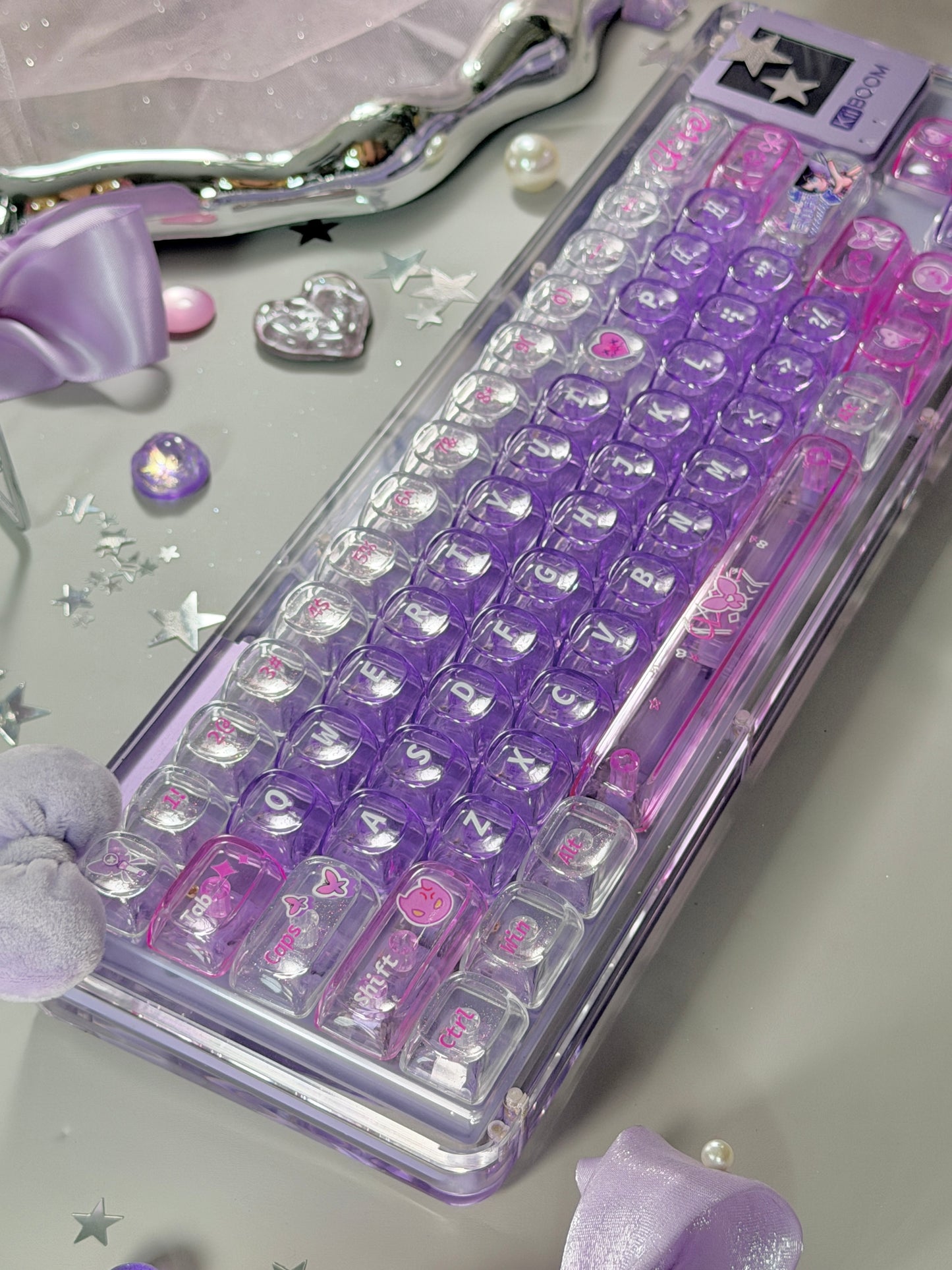 Unboxing Sample For Sale ONLY 1 Instock KiiBOOM Phantom 64 Crystal Acrylic Keyboard + custom Keycaps