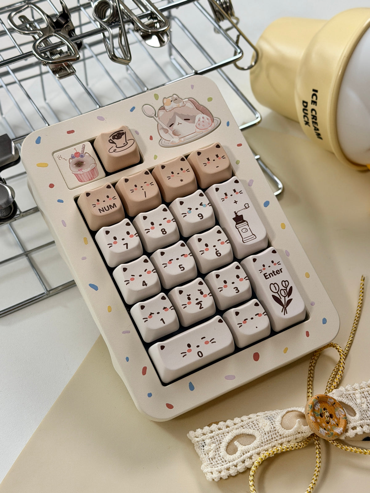 ONLY 1 Instock Prebuilt Aluminum Custom Mechanical Keyboard Cake75 Cream Milk Tea Sugar Sprinkle & Pad Set