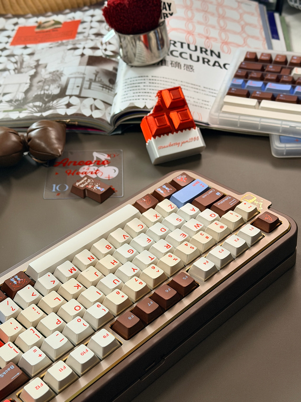 ONLY 1 Instock Prebuilt Aluminum Customized Mechanical Keyboard Cocomi80 Anordized Brown Champagne Set  | Wireless | Backlit