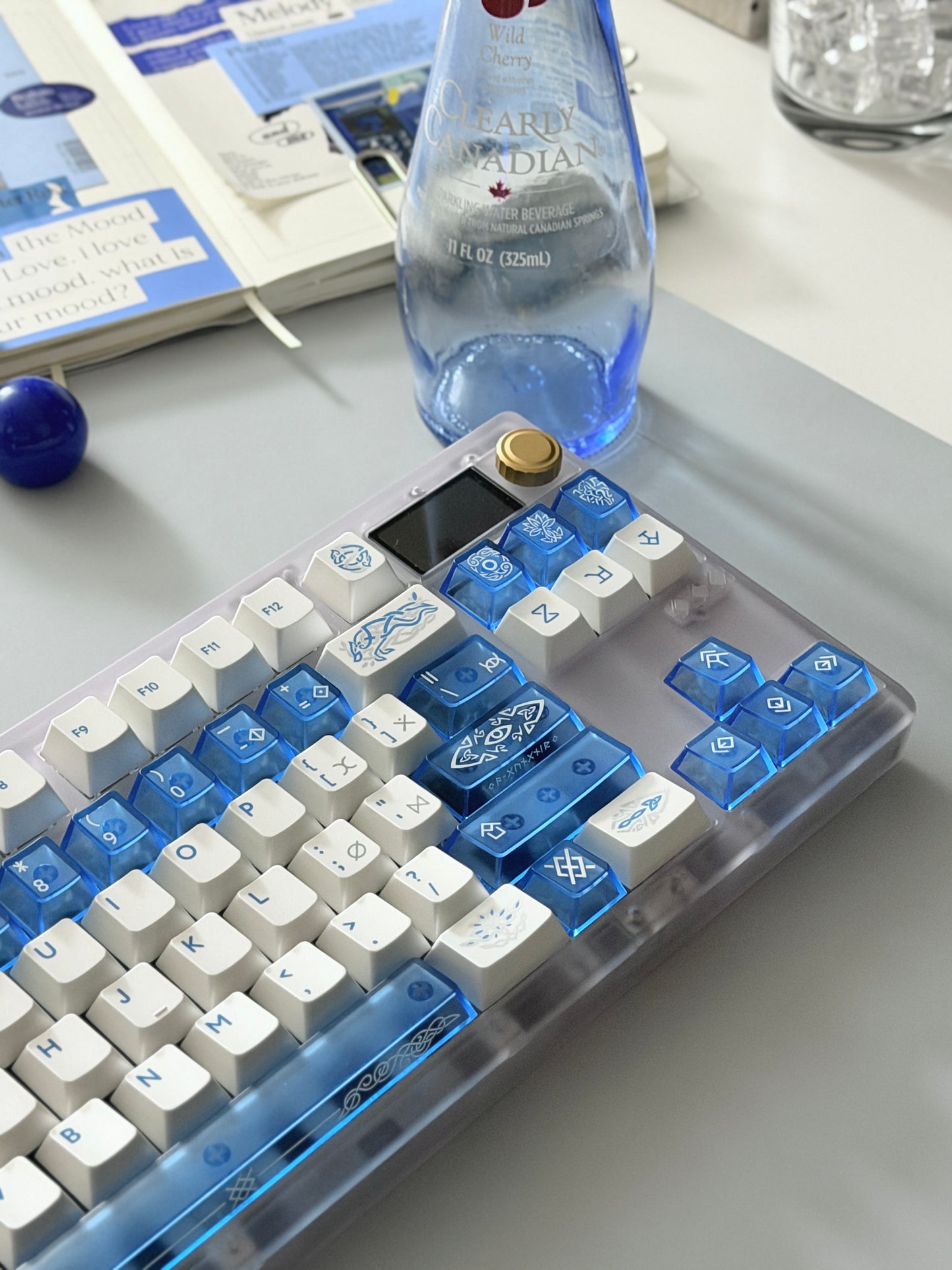 ONLY 1 Instock Prebuilt Custom Mechanical Keyboard ZOOM TKL DYNA Frosted Clear & XVX Eternity Keycaps & TTC Ice Silent Switch