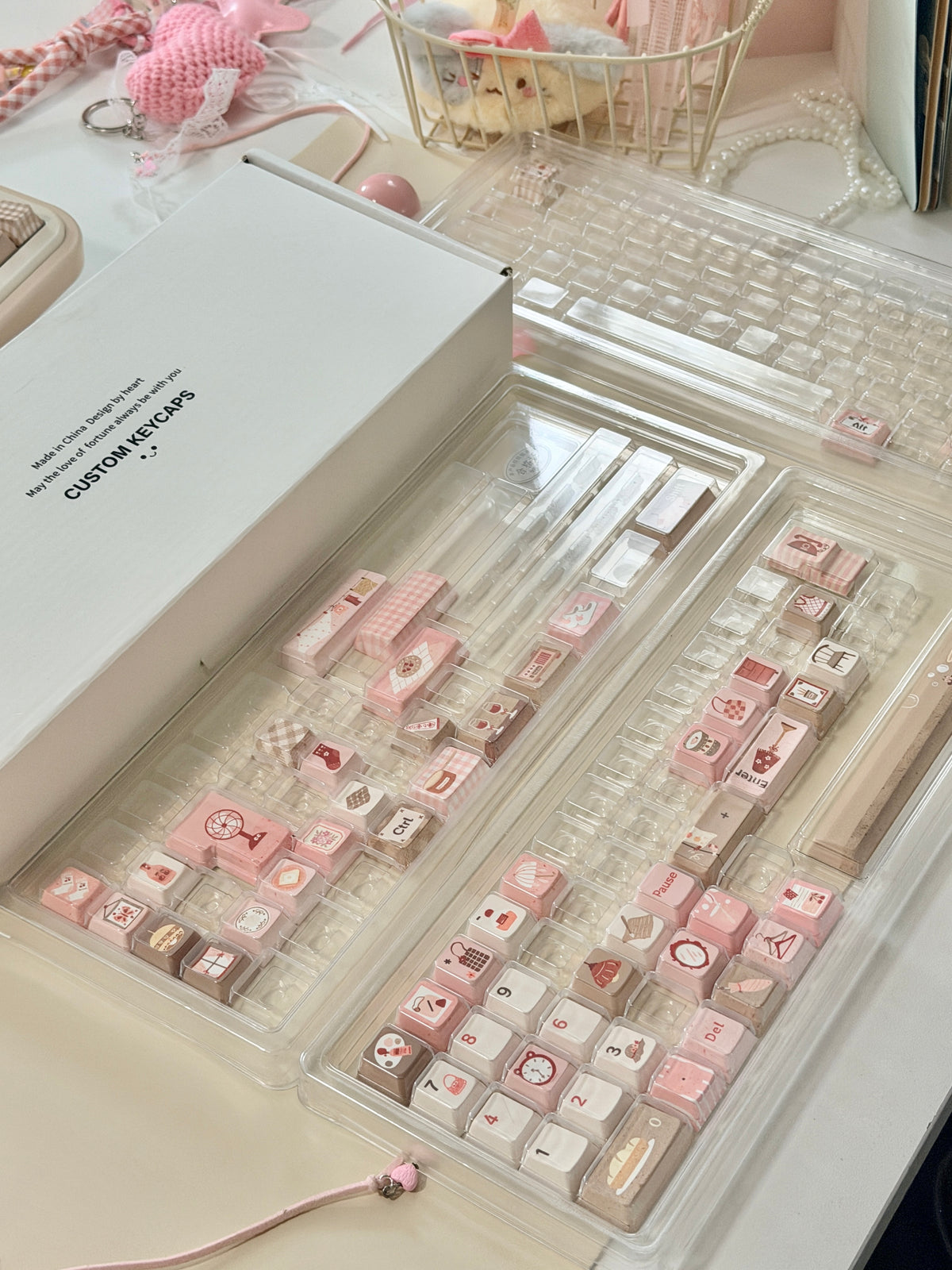 #0313 Sweet Home Strawberry Milk Café Keycaps – Kawaii Pink & Brown Dessert Theme Cute Custom Mechanical Keyboard Keycap Set