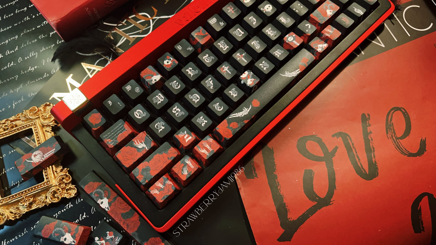 【Only 1 In-stock】Prebuilt JOJO R63 Black Red Gothic Themed Skeleton Rose  Aluminum Customized Mechanical Keyboard