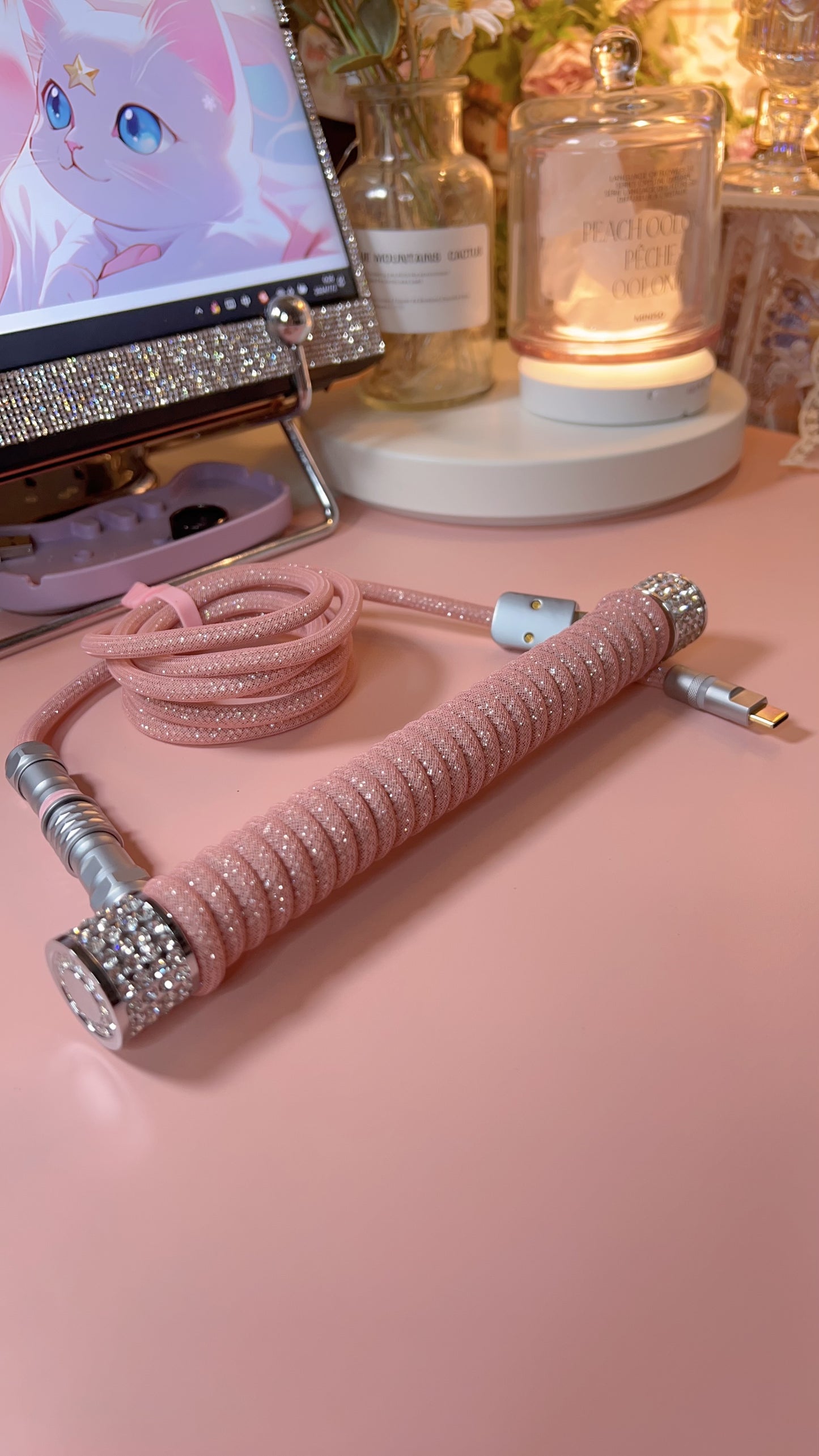 strawberryjam1986 diamond pink coiled mechanical keyboard cable set