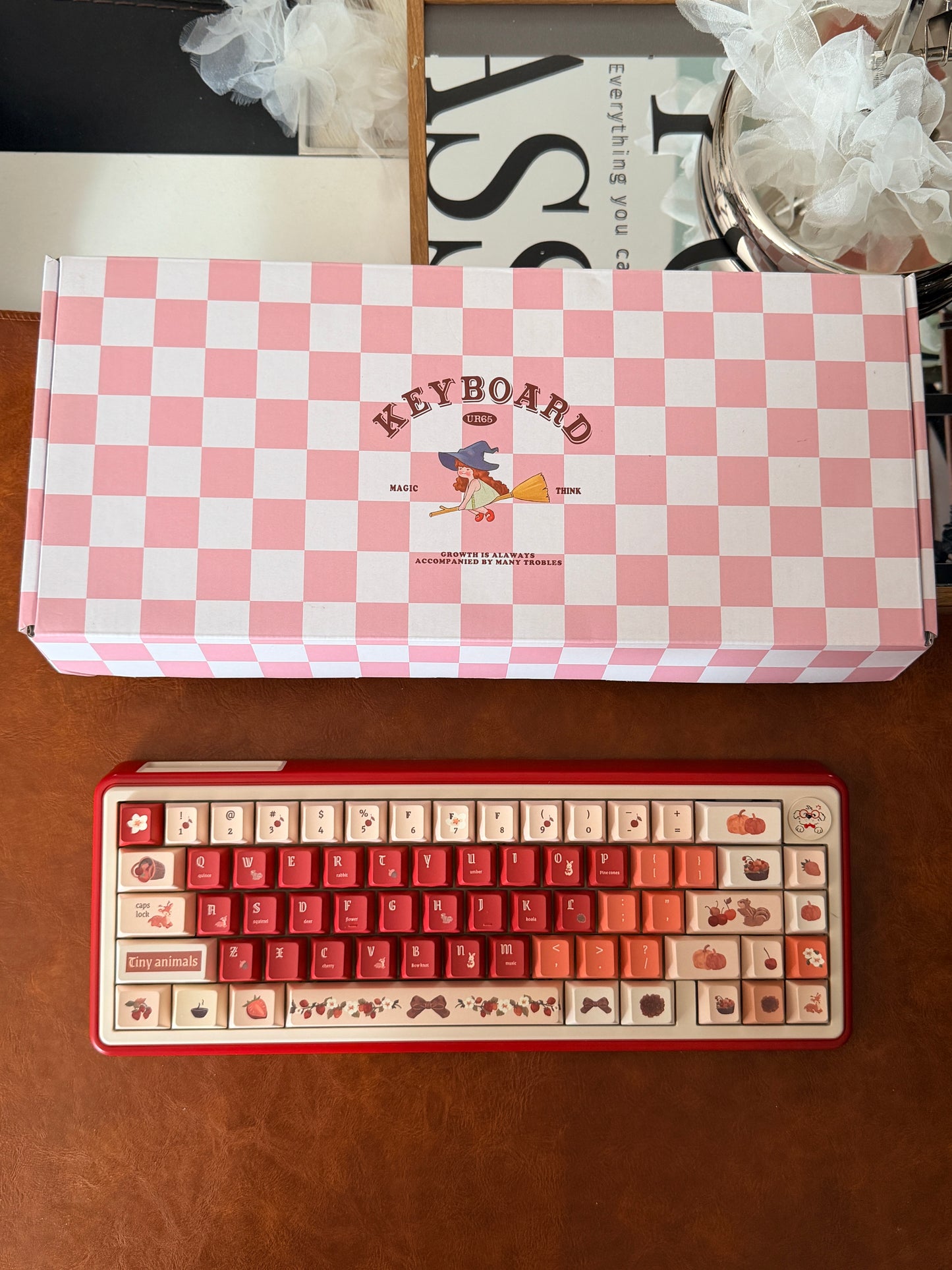 Unboxing Clearance UR65 Cute Red Mechanical Customized Keyboard (Tri-mode Gasket Hot-Swappable RGB