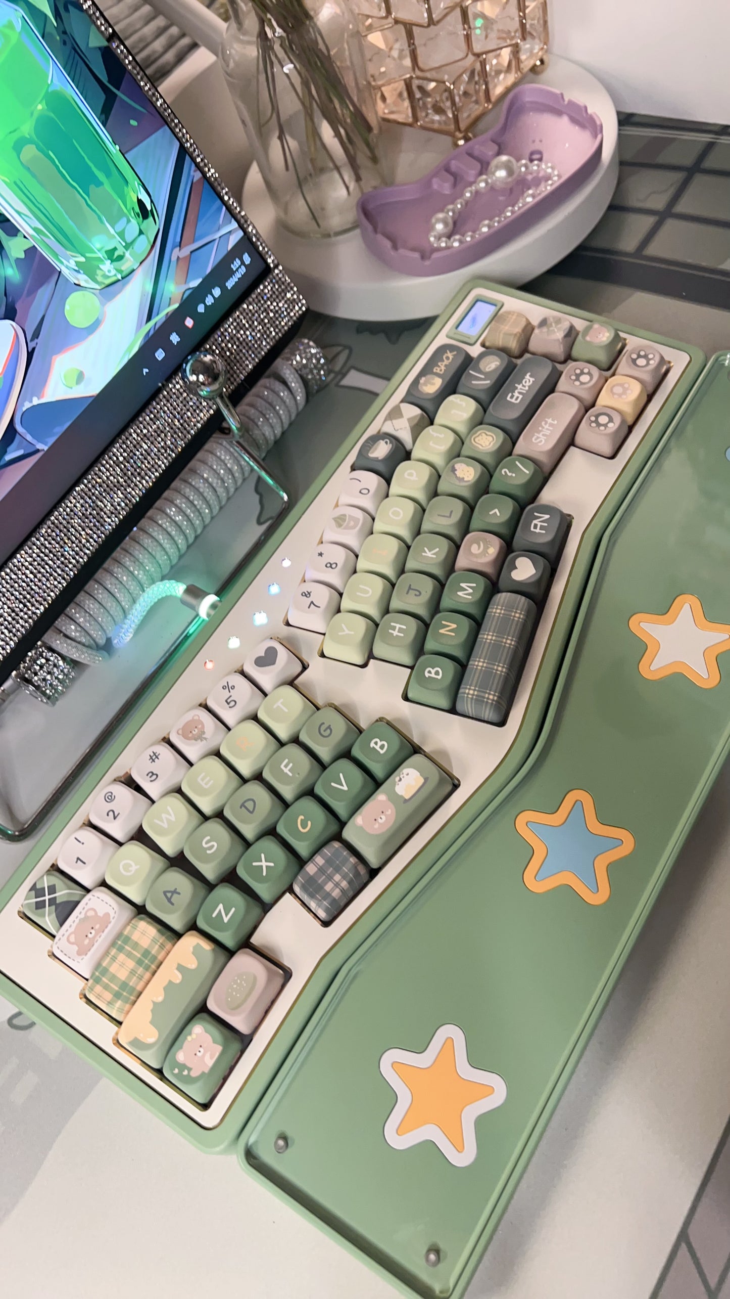 「Fully Assembled」Creamy Green StarAlice Aluminum Customized Ergonomic Mechanical Keyboard