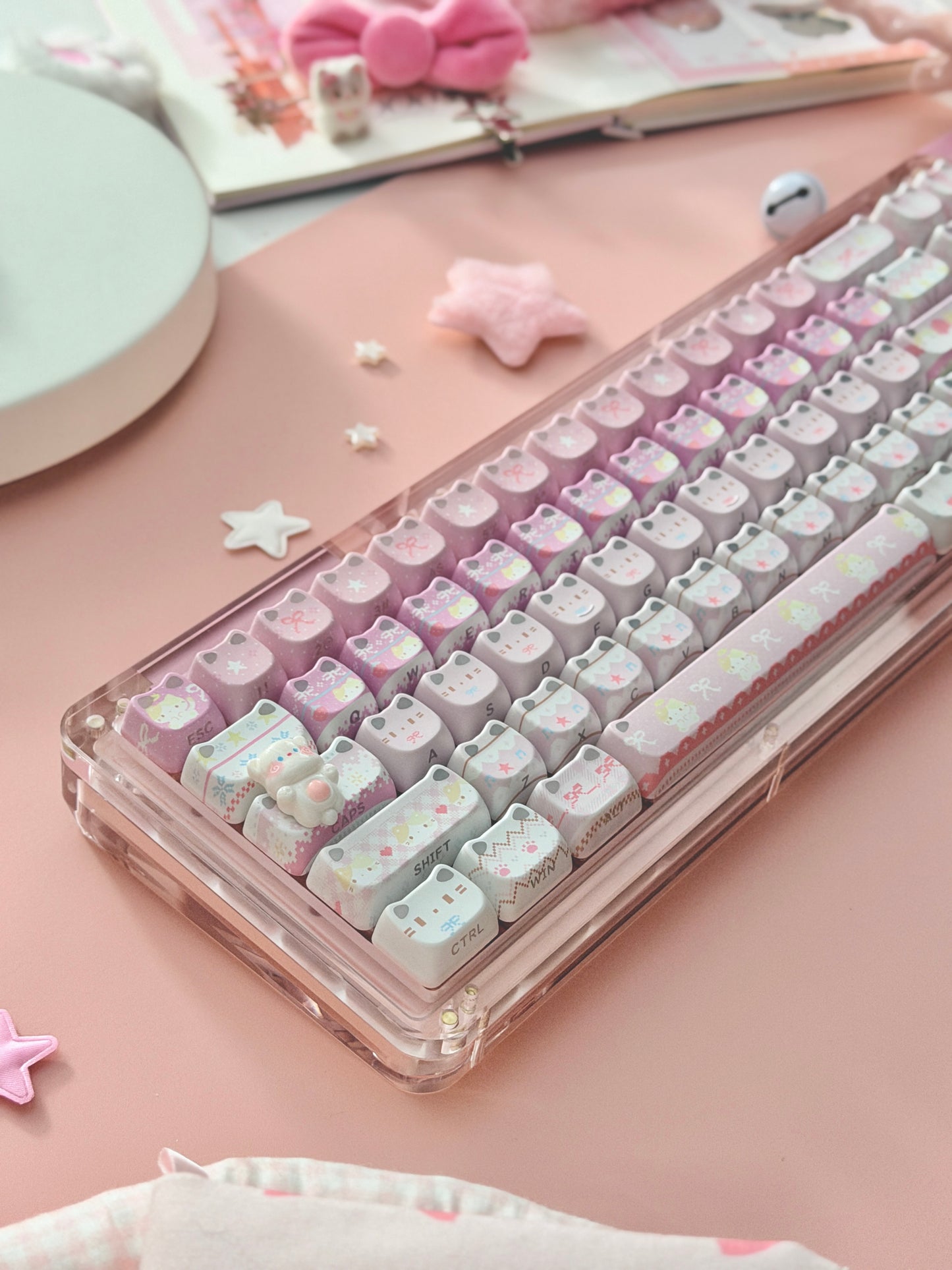 Unboxing Clearance ONLY 1 KiiBOOM Phantom 68 Pink Crystal Gasket-Mounted Mechanical Keyboard & KiiBOOM Pink Meow Keycap Set