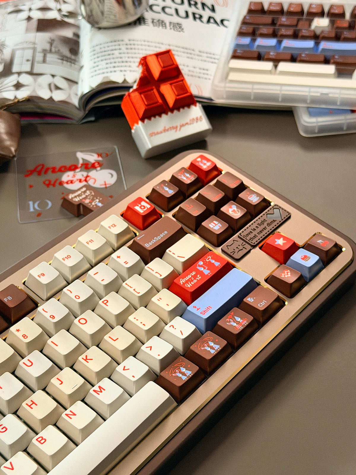ONLY 1 Instock Prebuilt Aluminum Customized Mechanical Keyboard Cocomi80 Anordized Brown Champagne Set  | Wireless | Backlit