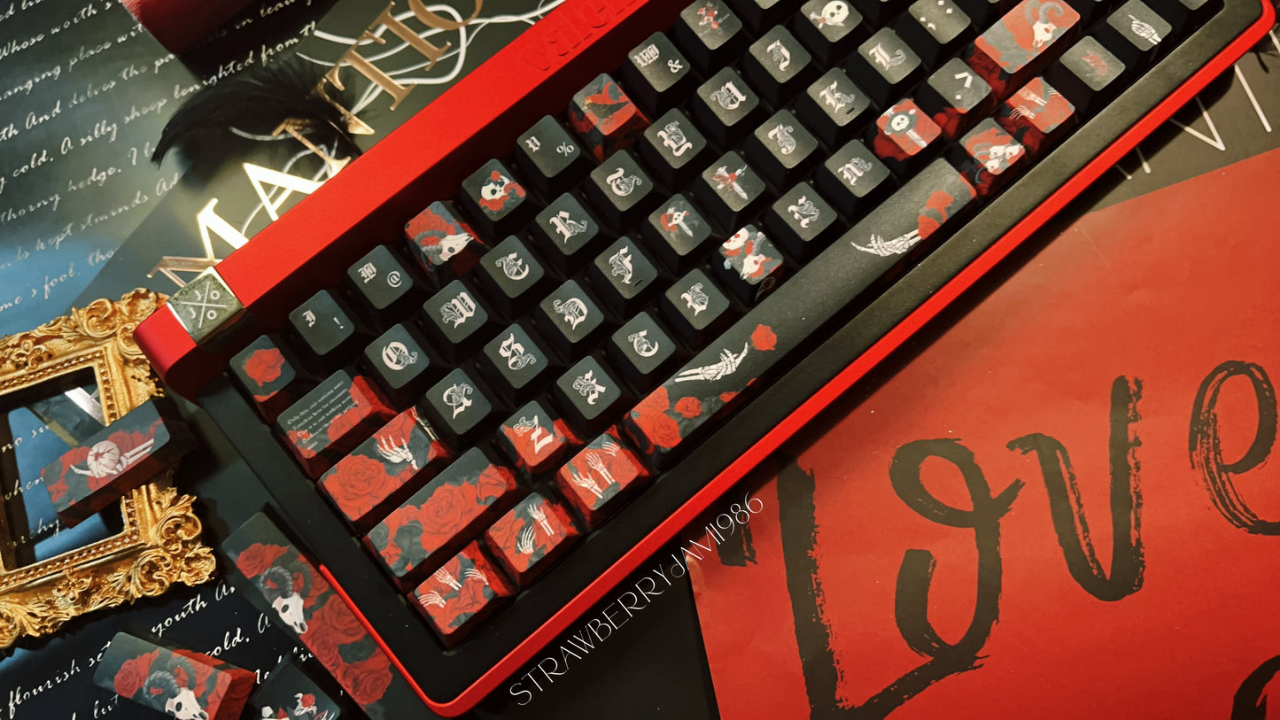 【Only 1 In-stock】Prebuilt JOJO R63 Black Red Gothic Themed Skeleton Rose  Aluminum Customized Mechanical Keyboard