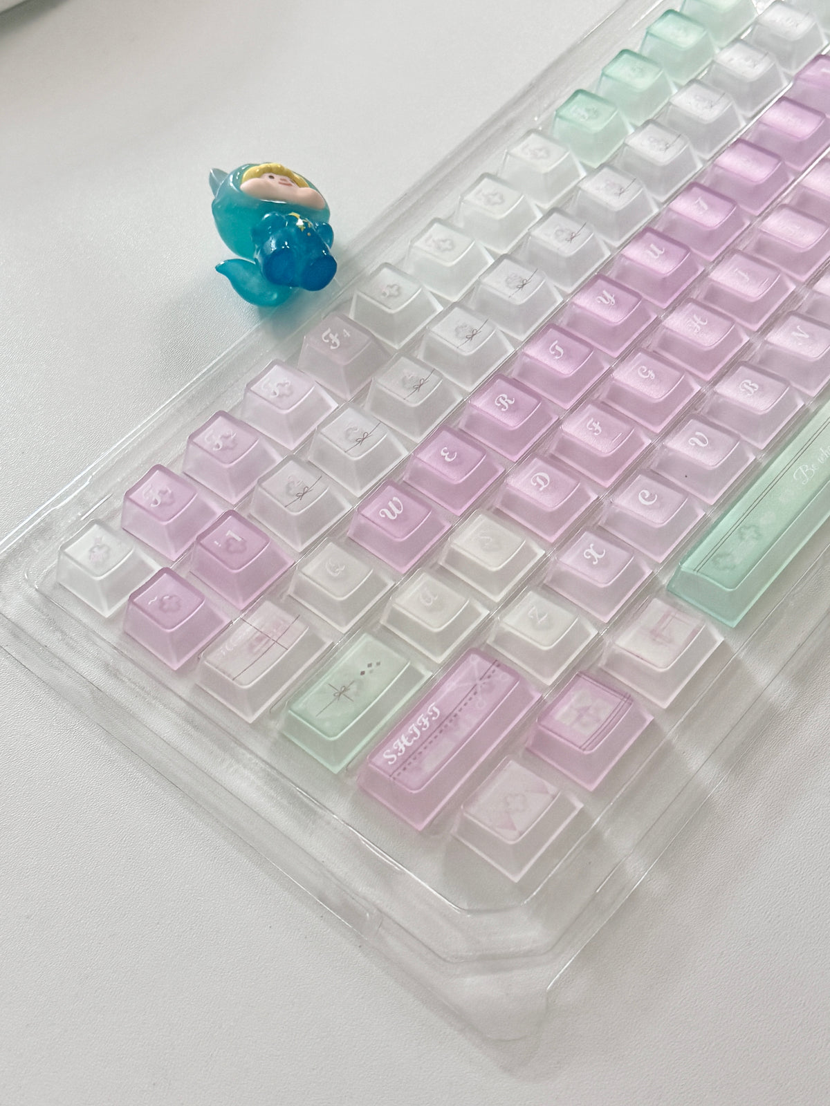 #0318 Lavender Mint Garden Transparent Keycaps Set | Pastel Purple & Sage Green Cute Floral Mechanical Keyboard Keycaps