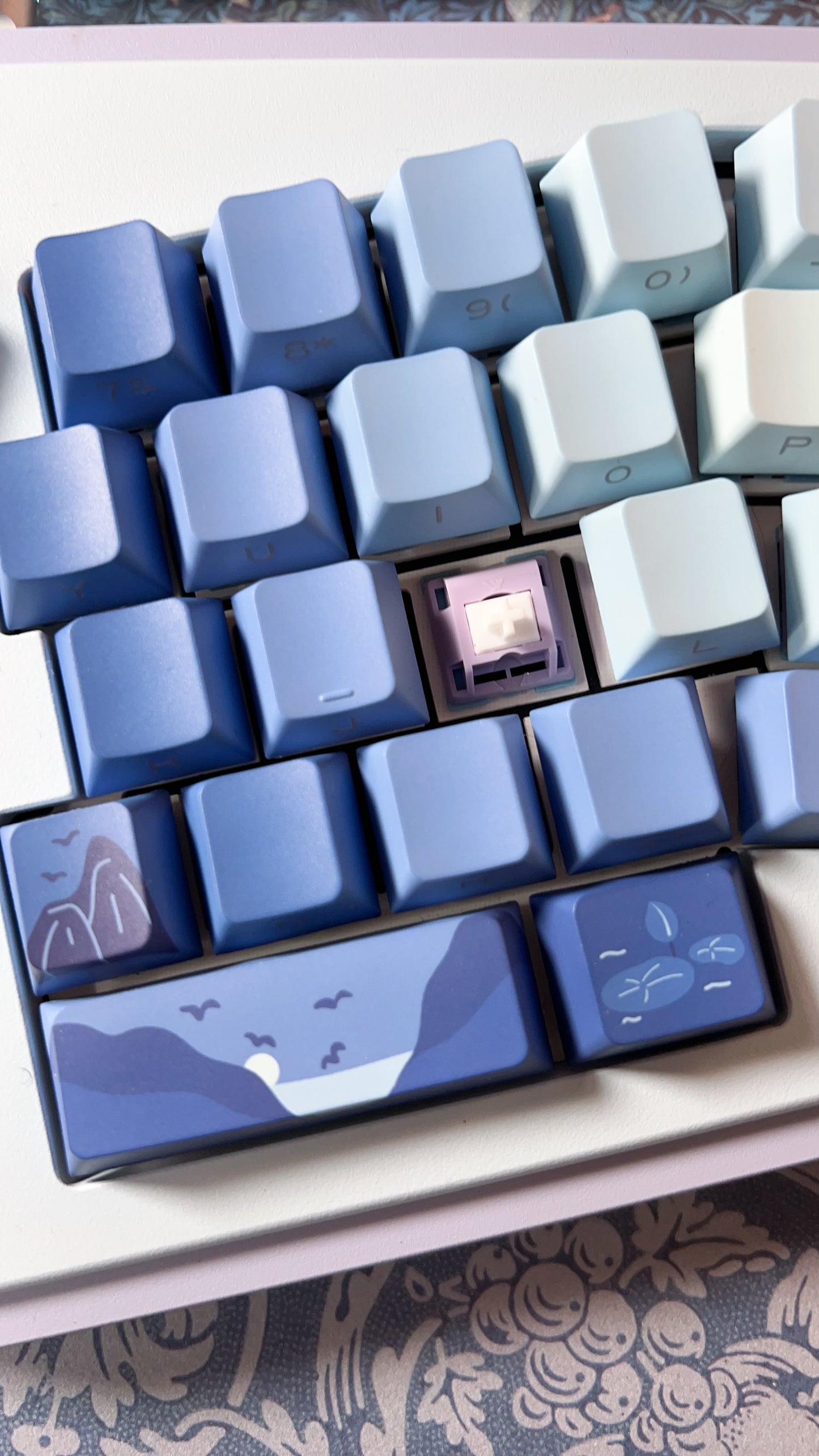 056 Dark Blue Gradient Moonlight Side Engraving Light Transmission Cherry Profile Keycaps