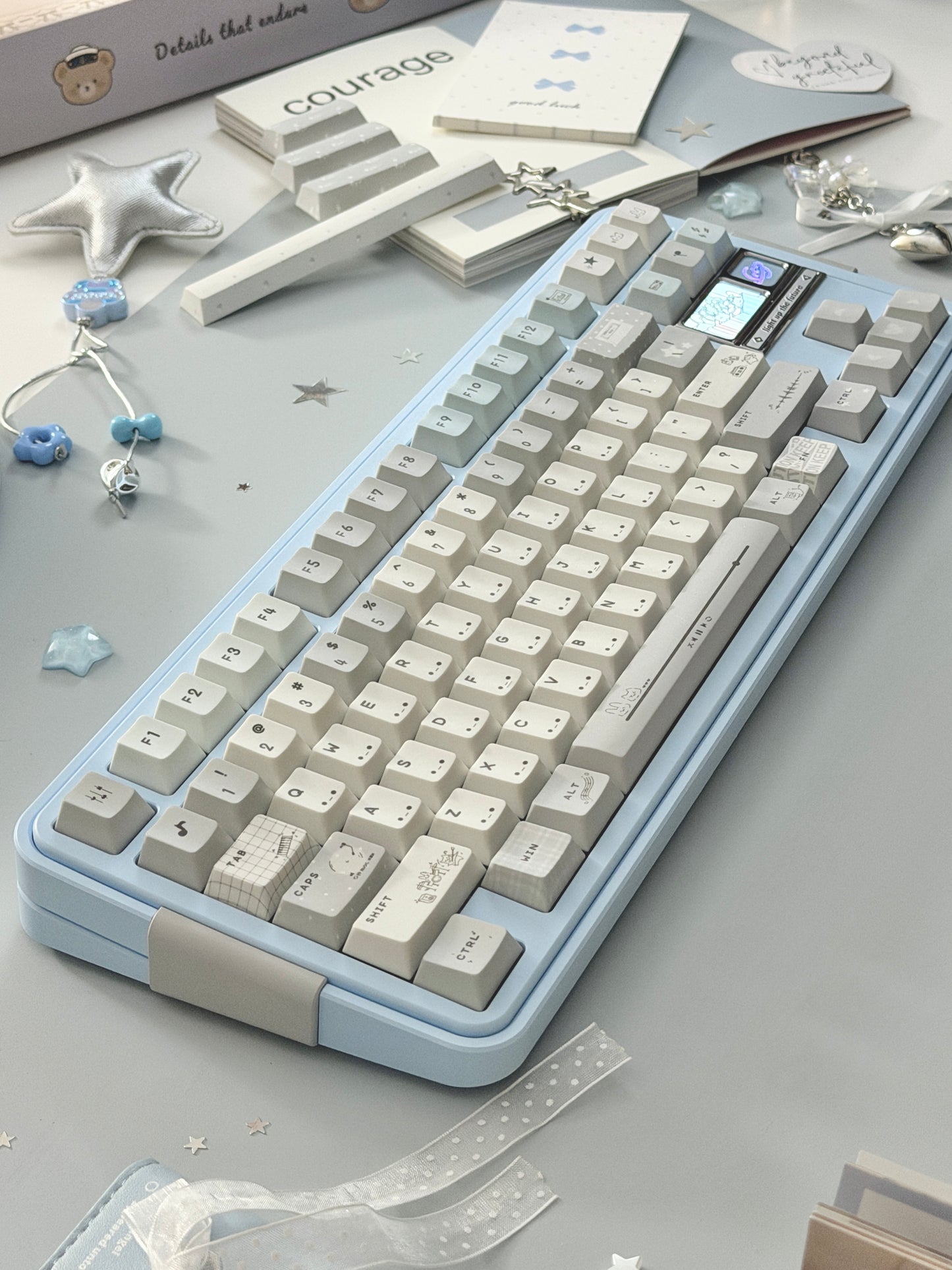 ONLY 1 Instock Prebuilt Aluminum Custom Mechanical Keyboard Bread80 Wireless Pale Blue Set