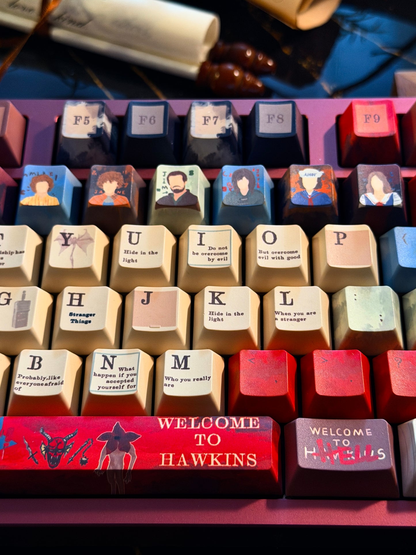 ONLY 1 Instock Prebuilt Neo98 Anodized Dusty Rose Mechanical Custom Keyboard + stranger things Keycaps