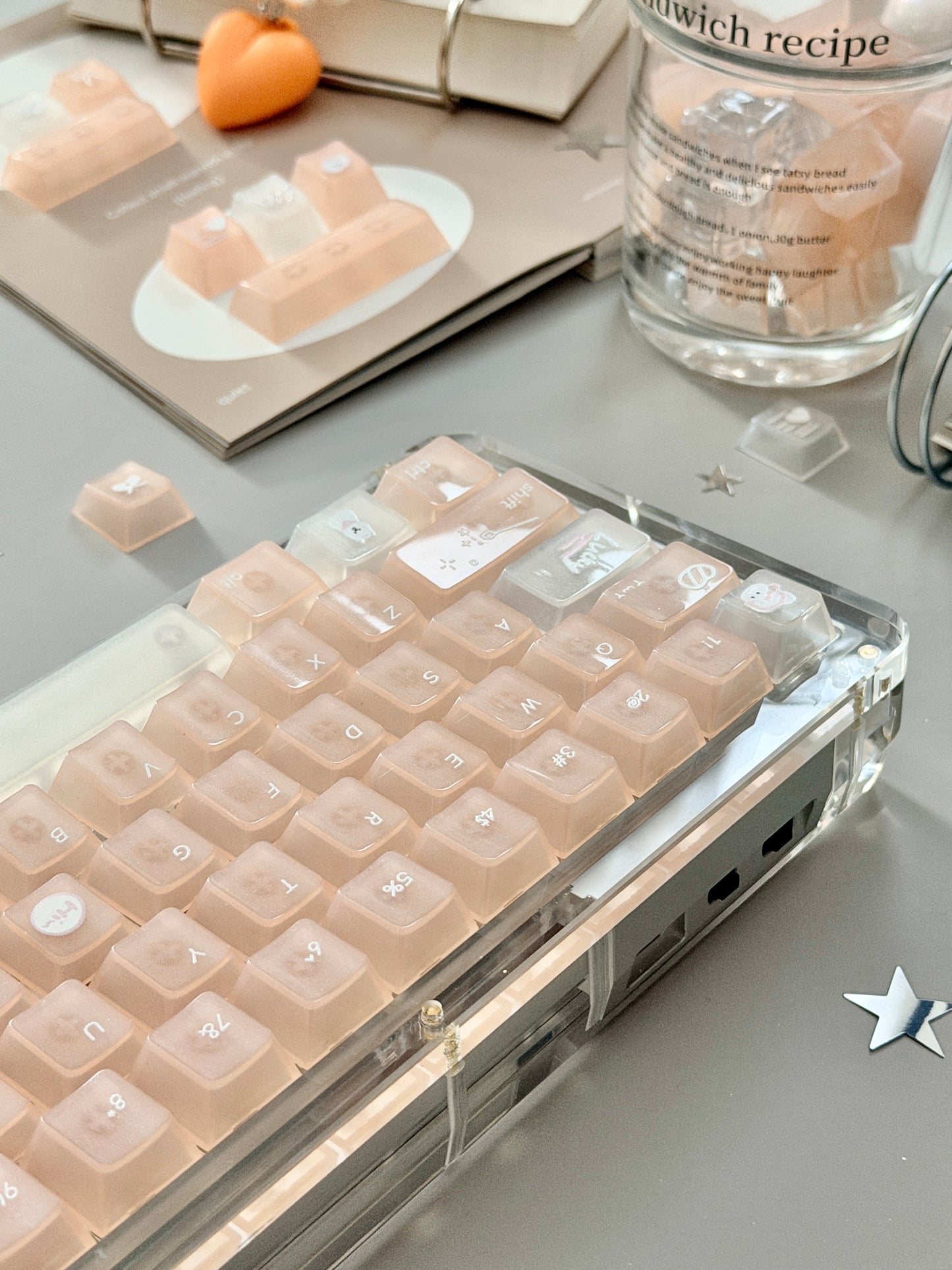 Unboxing Sample For Sale ONLY 1 Instock KiiBOOM Phantom 64 Clear Crystal Acrylic Keyboard + custom Peach Pink Keycaps