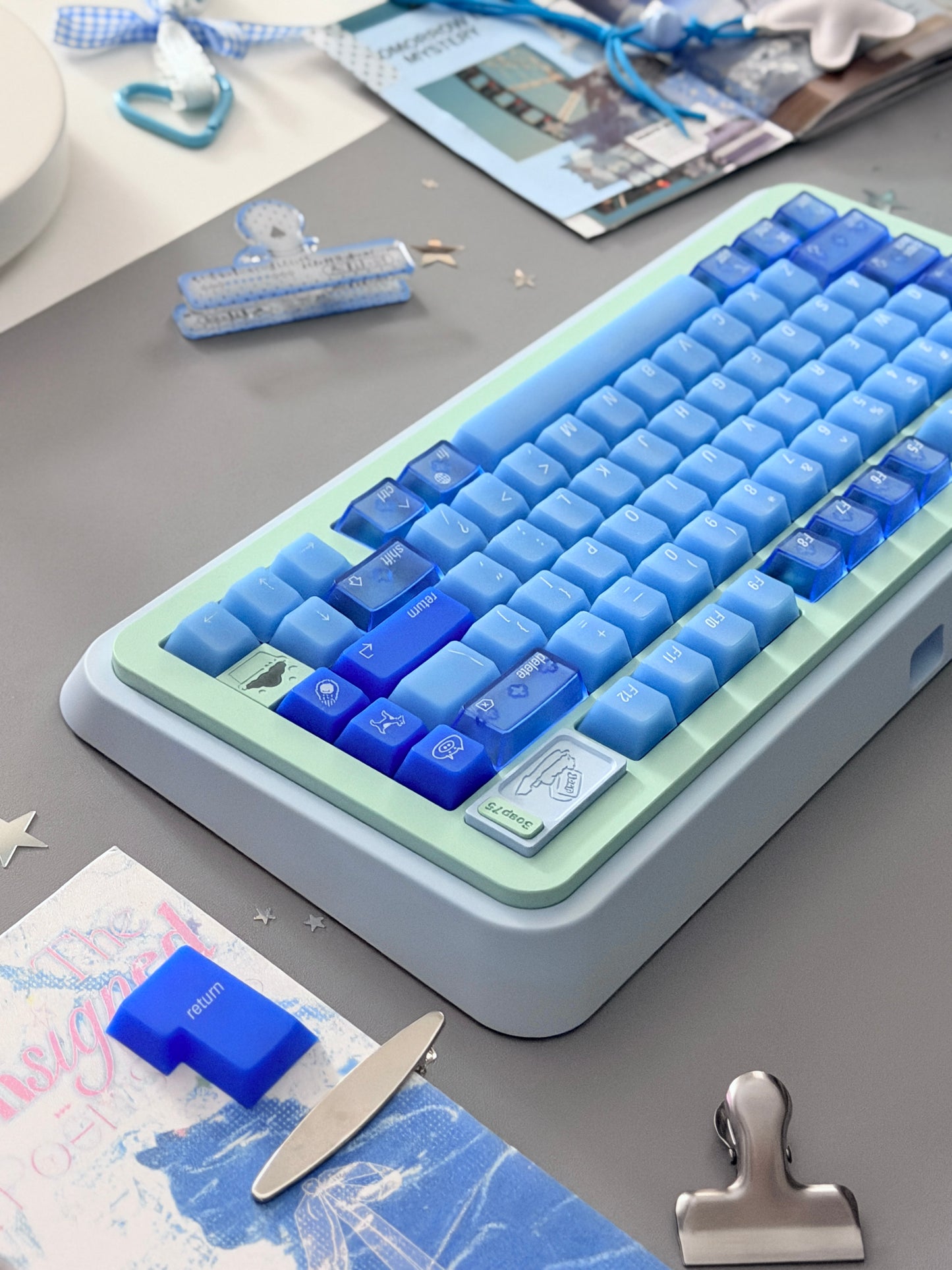 ONLY 1 Instock Prebuilt Aluminum Custom Mechanical Keyboard Blue Green Soap75 Wireless Set