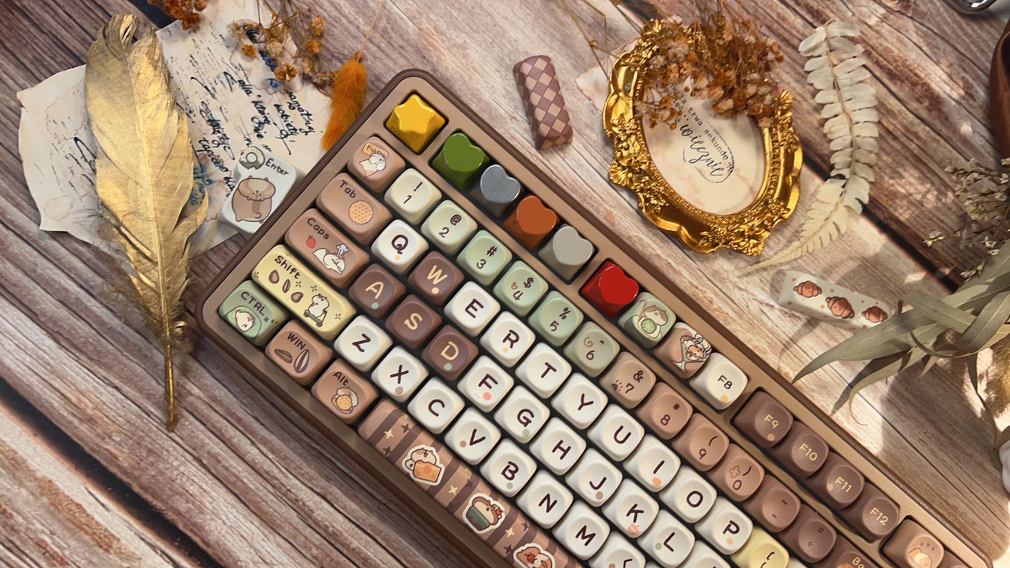 083 Humsters' Afternoon Tea Time Coffee Green Color Cute Keycaps MOA profile 130 keys