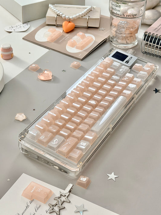 Unboxing Sample For Sale ONLY 1 Instock KiiBOOM Phantom 64 Clear Crystal Acrylic Keyboard + custom Peach Pink Keycaps