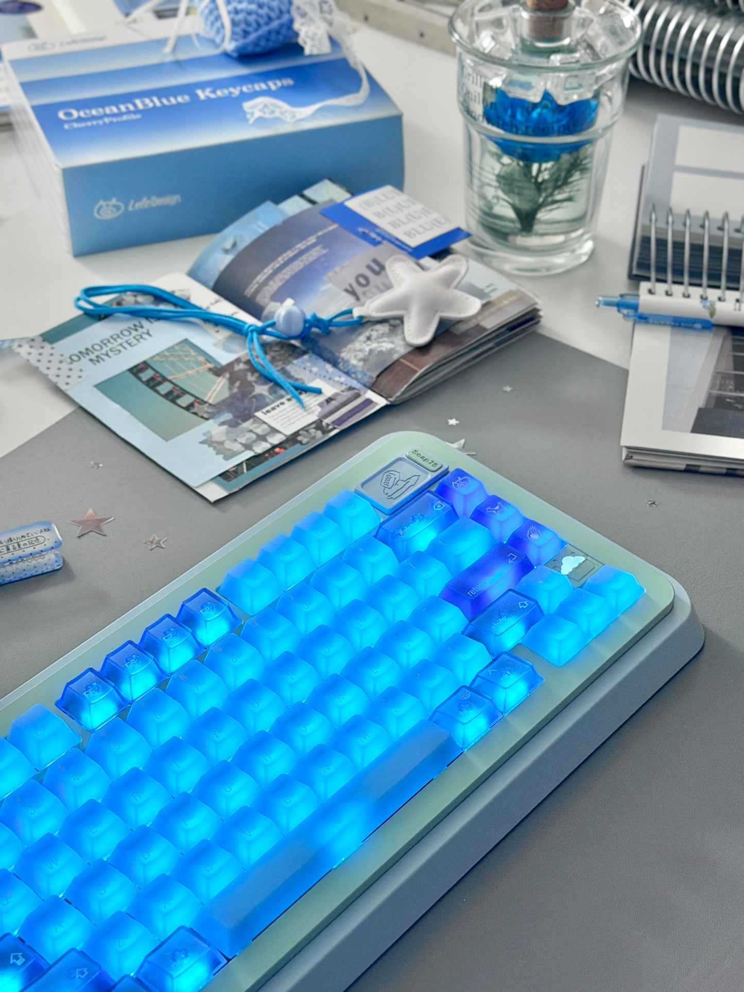 ONLY 1 Instock Prebuilt Aluminum Custom Mechanical Keyboard Blue Green Soap75 Wireless Set