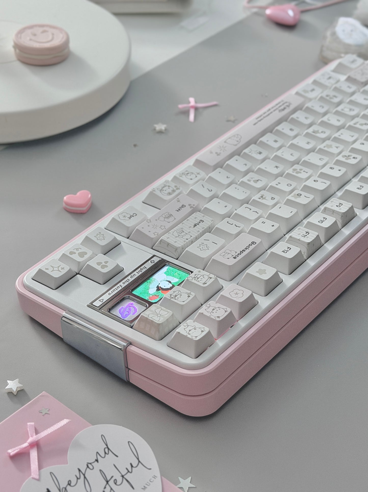 ONLY 1 Instock Prebuilt Aluminum Custom Mechanical Keyboard Bread80 Wireless Pale Pink & White Set
