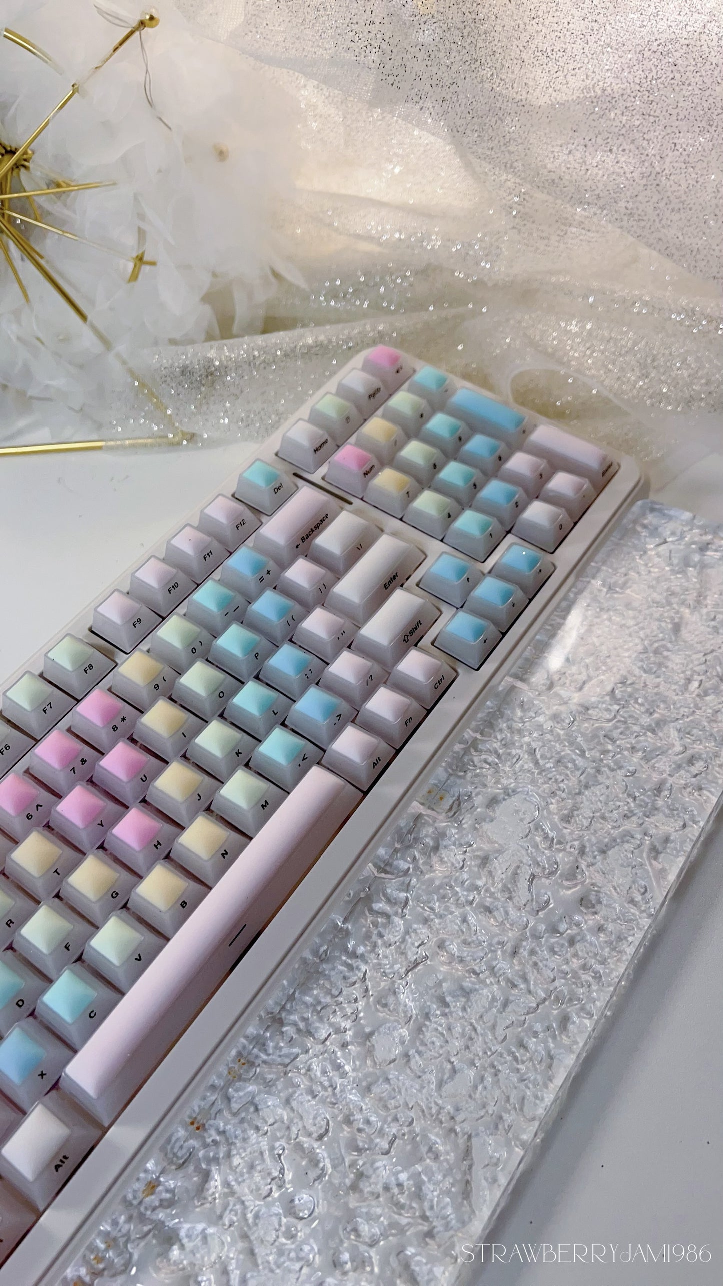 114 Rainbow Fudge Keycaps Fog Clear Silicone Material Soft Bounce Cute Keycaps Cherry Profile 124-key Side-print