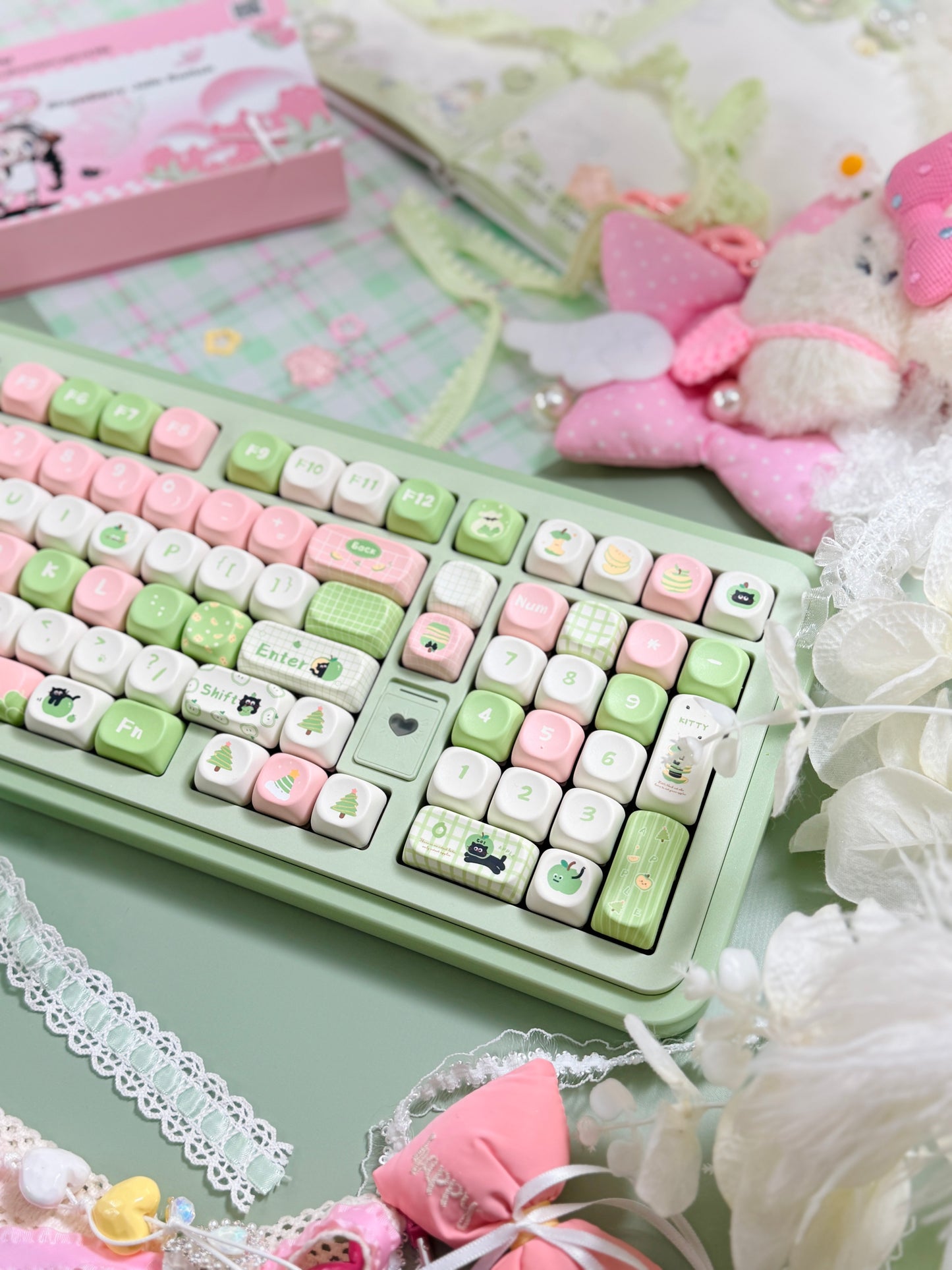 ONLY 1 Instock Prebuilt Aluminum Customized Mechanical Keyboard Rich98 Green Pink Set