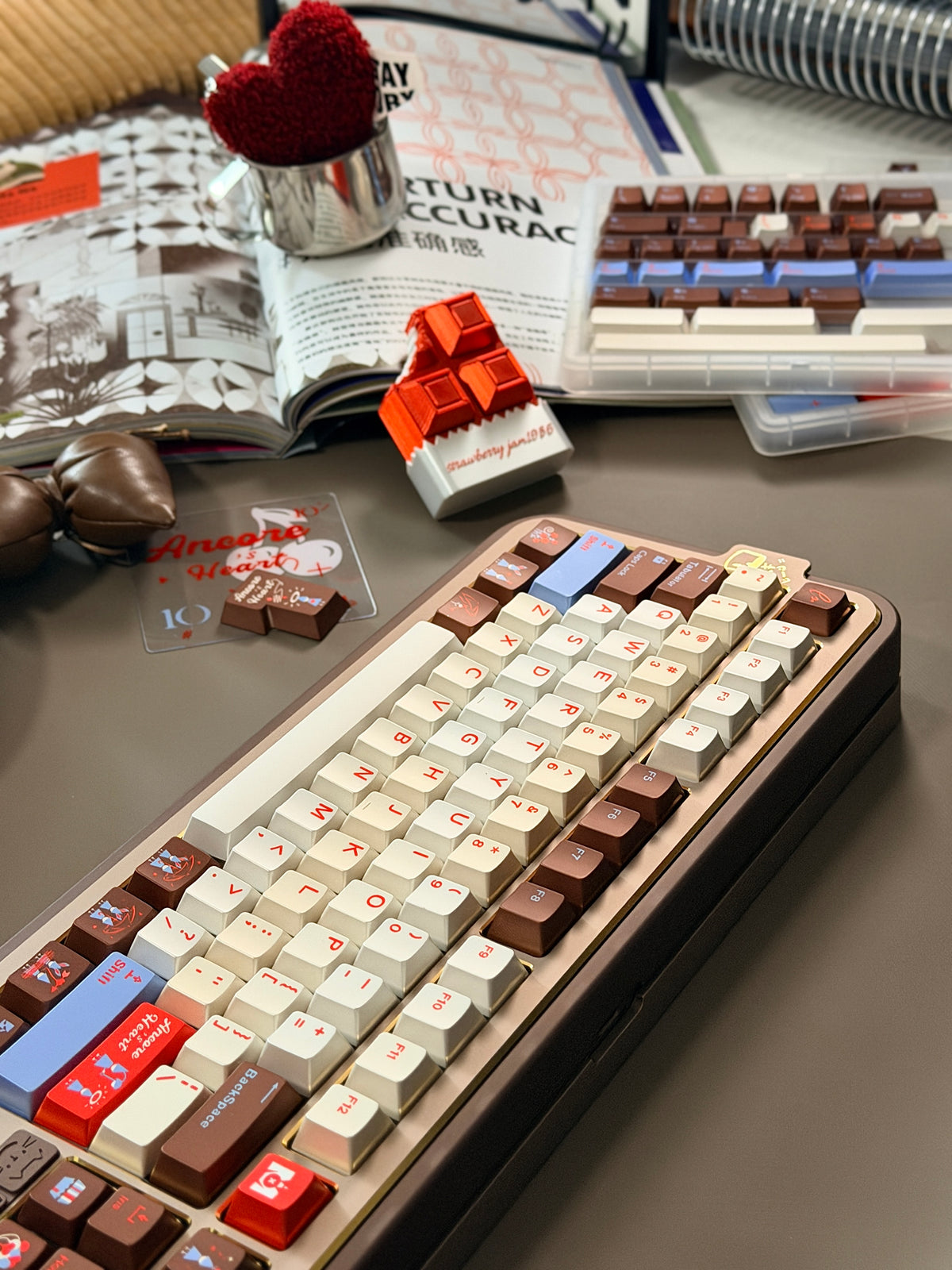 ONLY 1 Instock Prebuilt Aluminum Customized Mechanical Keyboard Cocomi80 Anordized Brown Champagne Set  | Wireless | Backlit