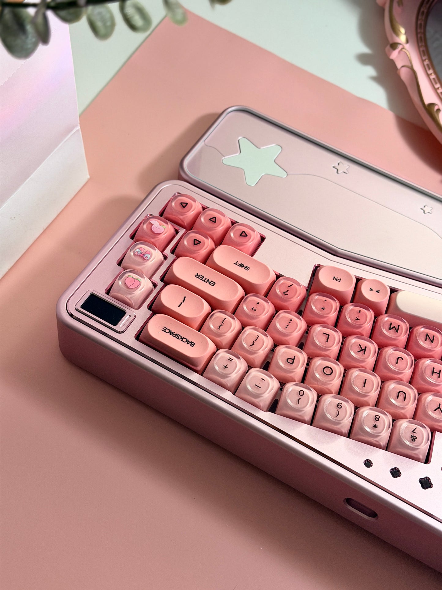 ONLY 1 Instock Prebuilt Aluminum Custom Mechanical Keyboard Staralice Ergonomic Anodized Pink Set including Wristrest Keycaps & switches