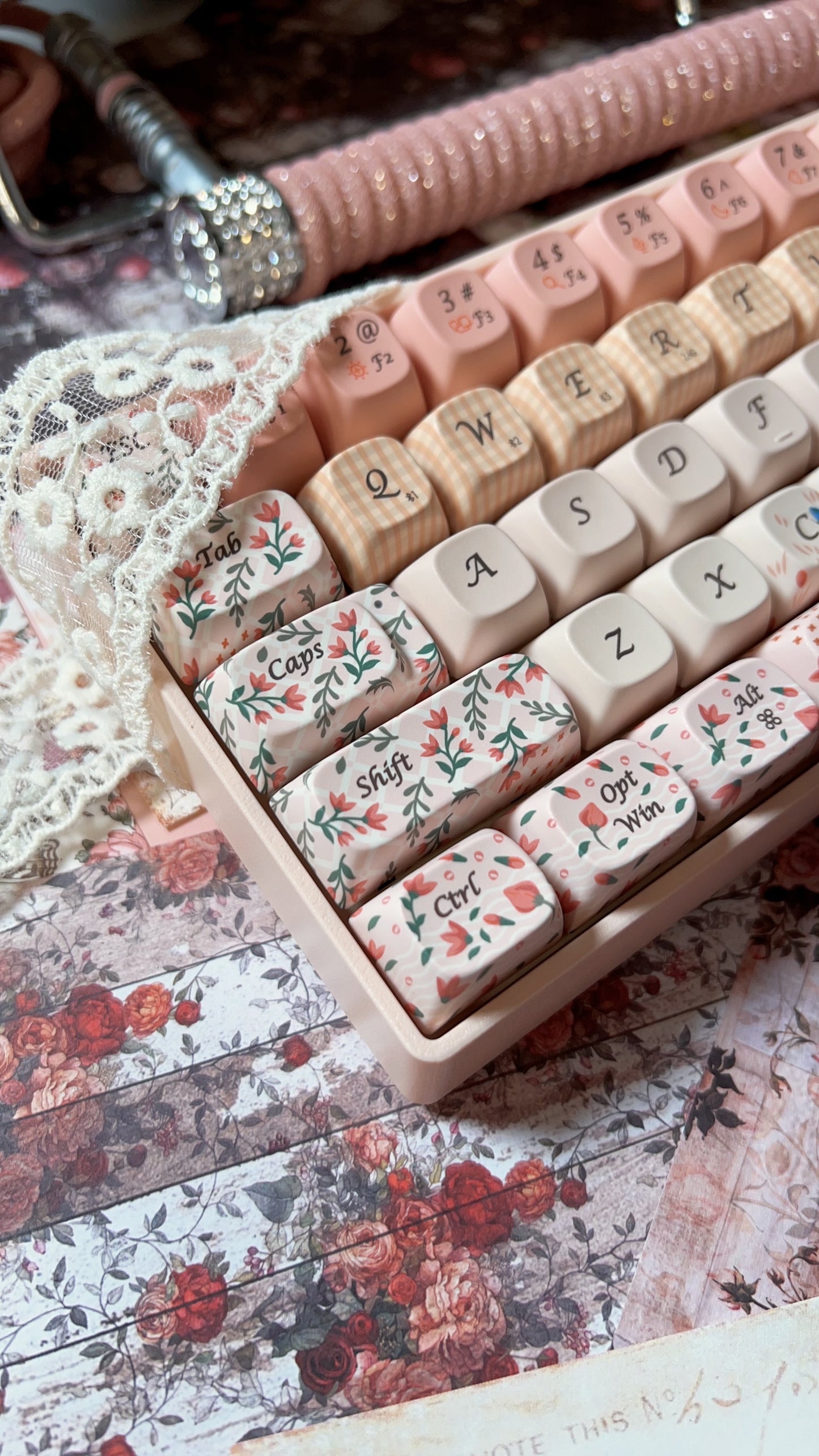 Limited Edition Pastel Pink Forest Flower Language Tri-mode Mechanical Keyboard Customized Ergonomic Keycap Designed by Lofree